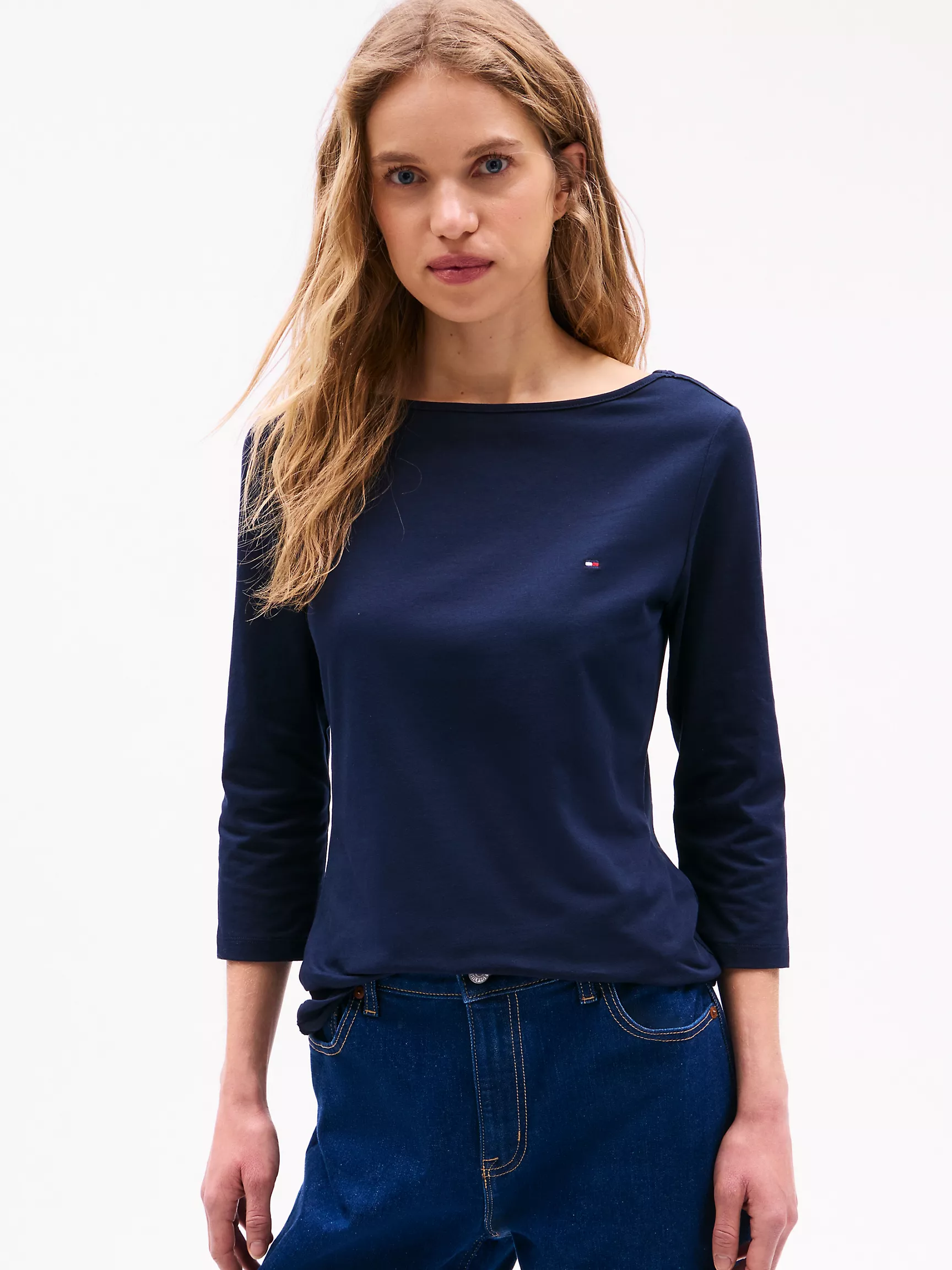 Женский топ Tommy Hilfiger, Футболка с вырезом "лодочка"