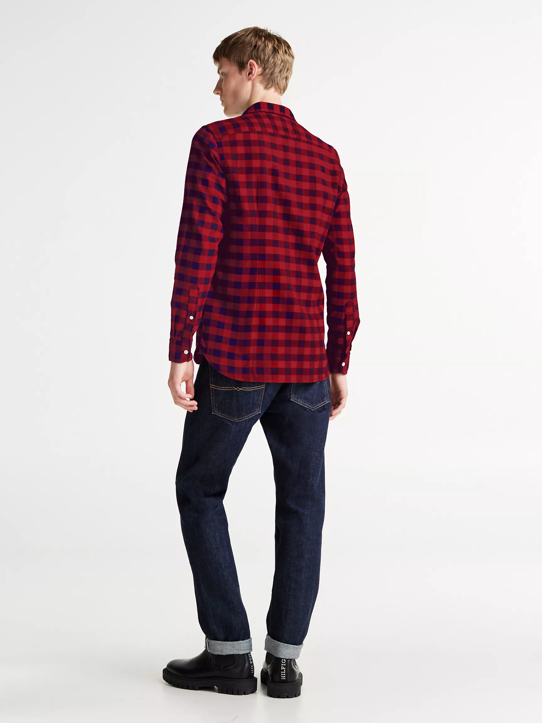 Мужская рубашка Tommy Hilfiger, Приталенная фланелевая рубашка в клетку гингем с мягкой текстурой