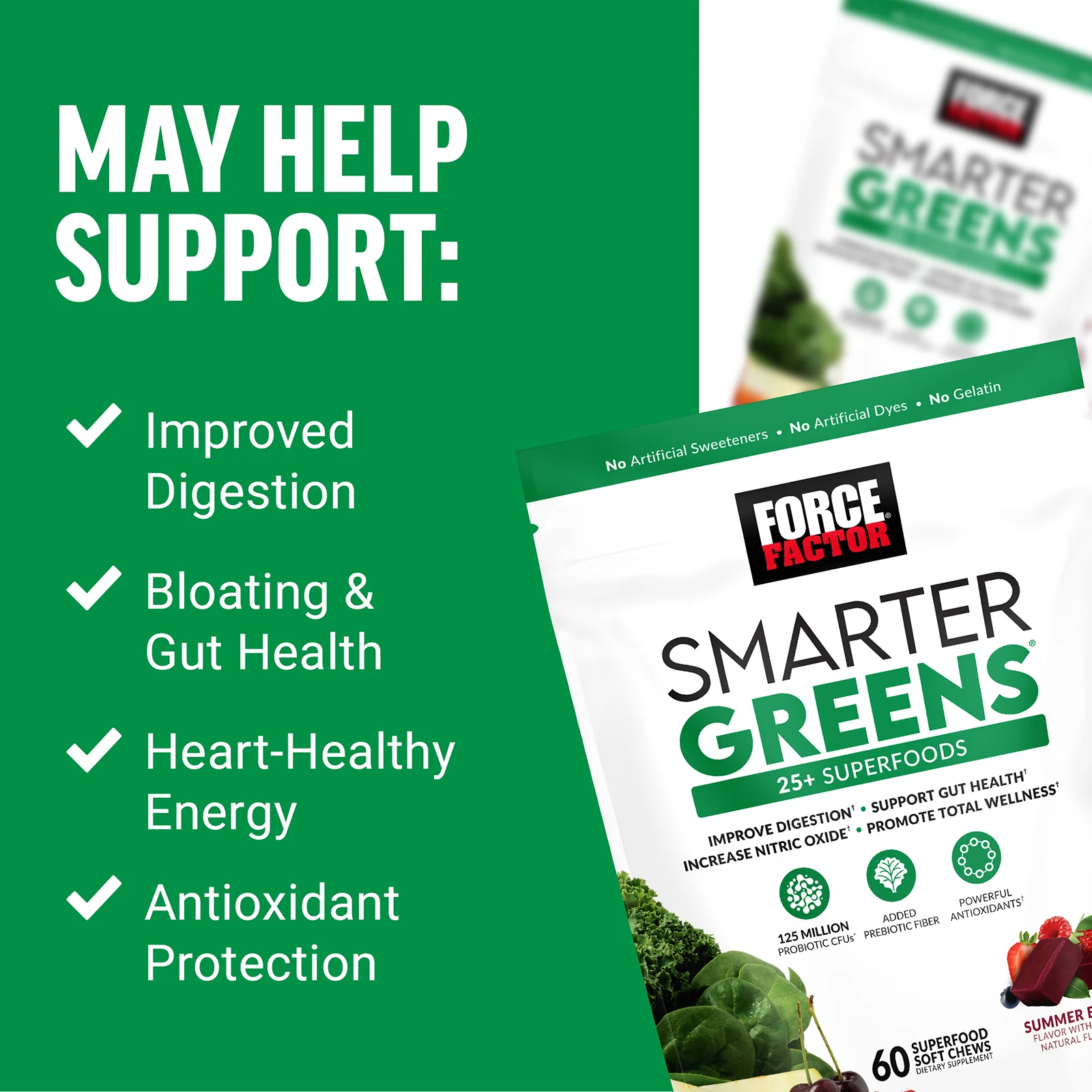 Force Factor, Smarter Greens, летние ягоды, 60 жевательных таблеток