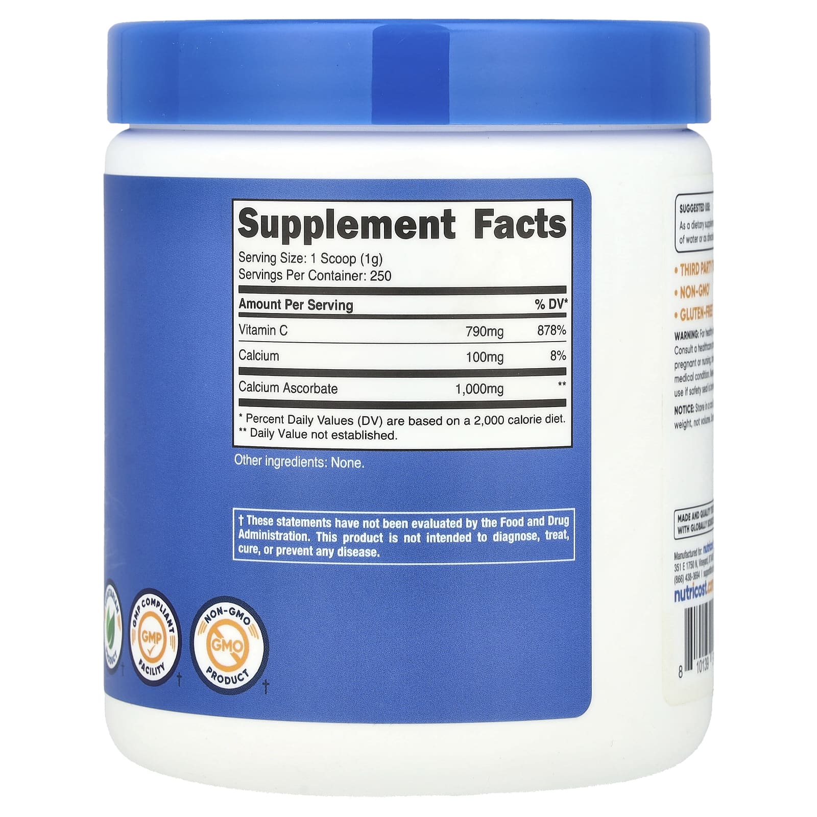 Nutricost, Аскорбат кальция, без добавок, 250 г (8,9 унции)