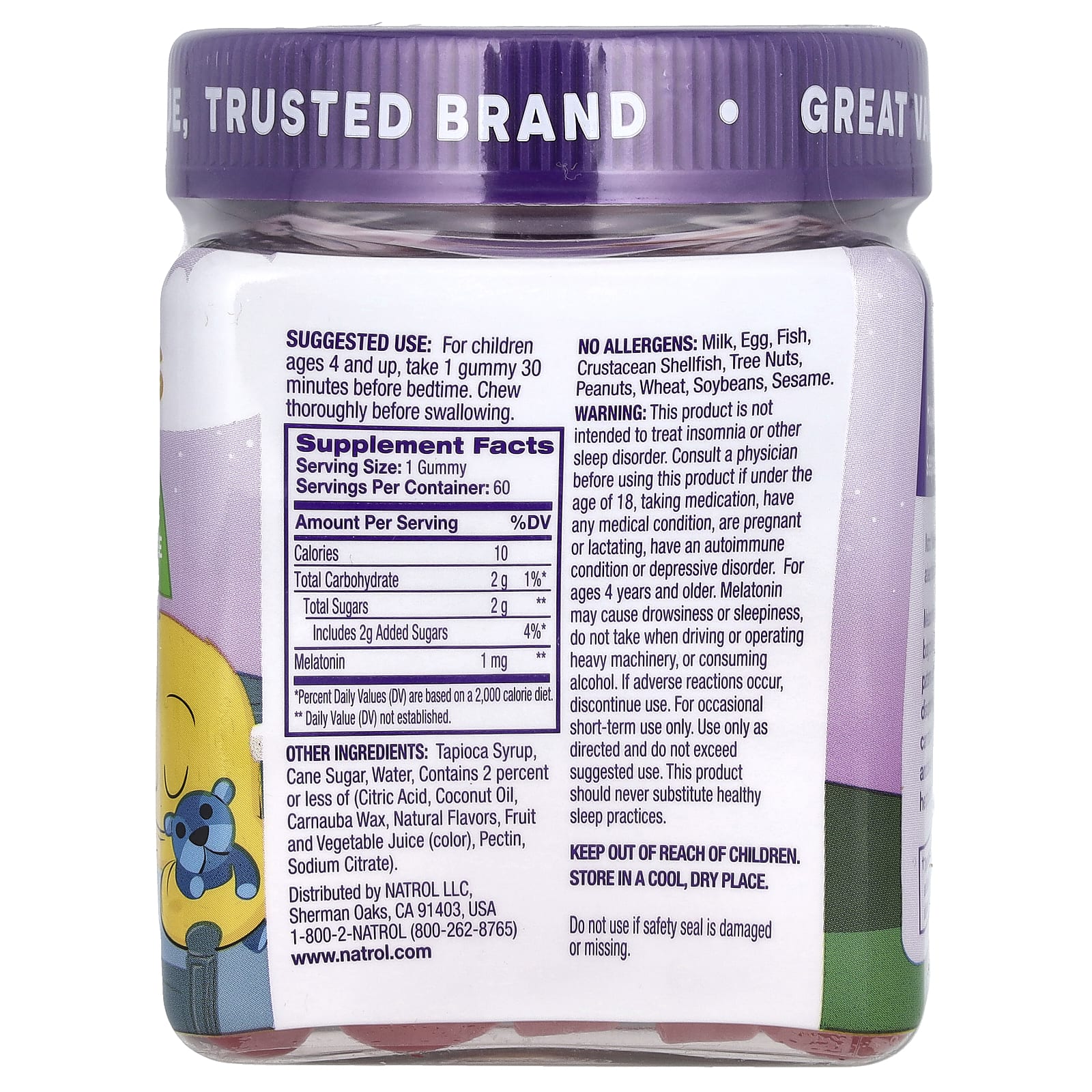 Natrol, Kids, мелатонин, для детей от 4 лет, ягодный вкус, 60 жевательных конфет