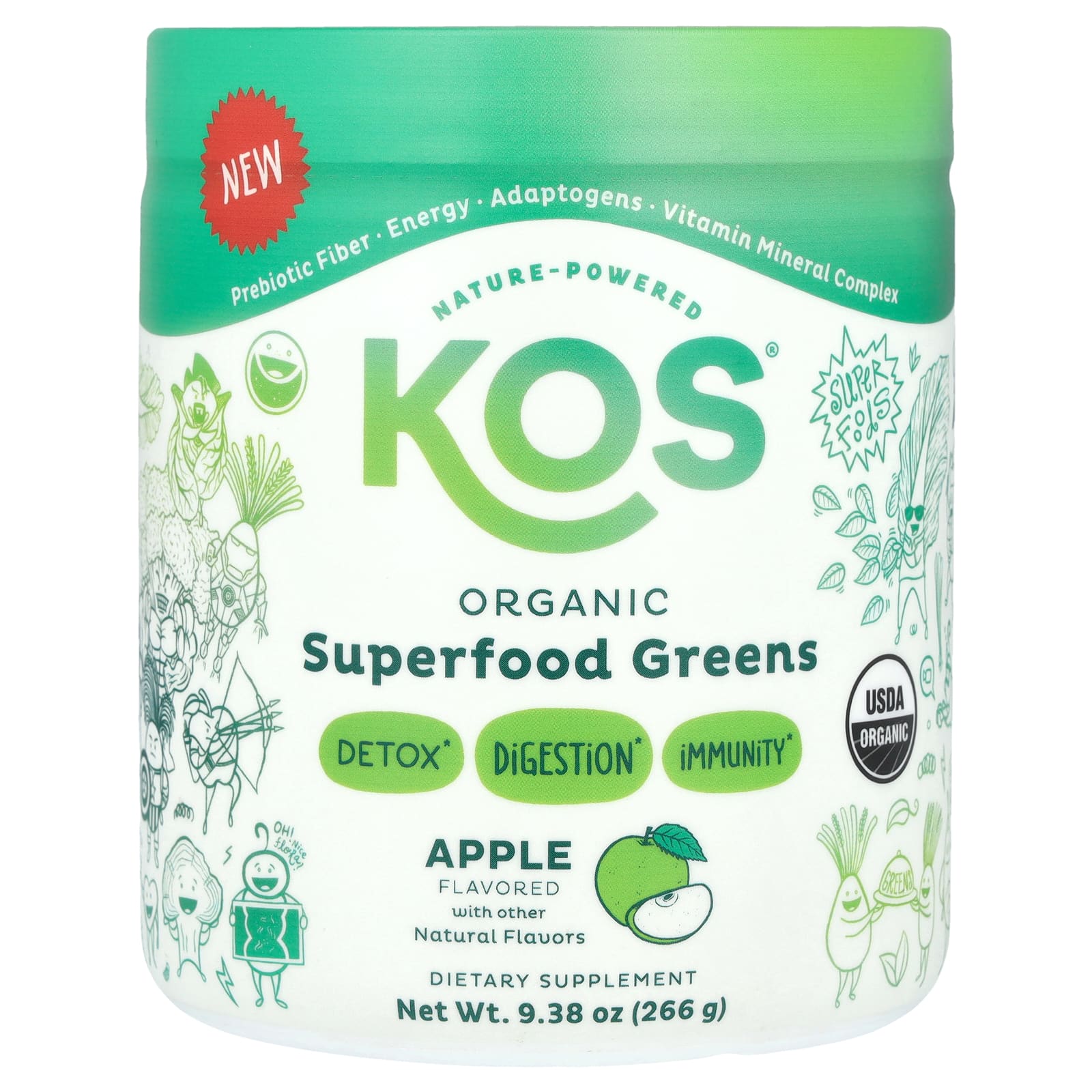 KOS, Show Me The Greens, супервкусная вегетарианская смесь, сорбет из зеленого яблока, 266 г (9,38 унции)