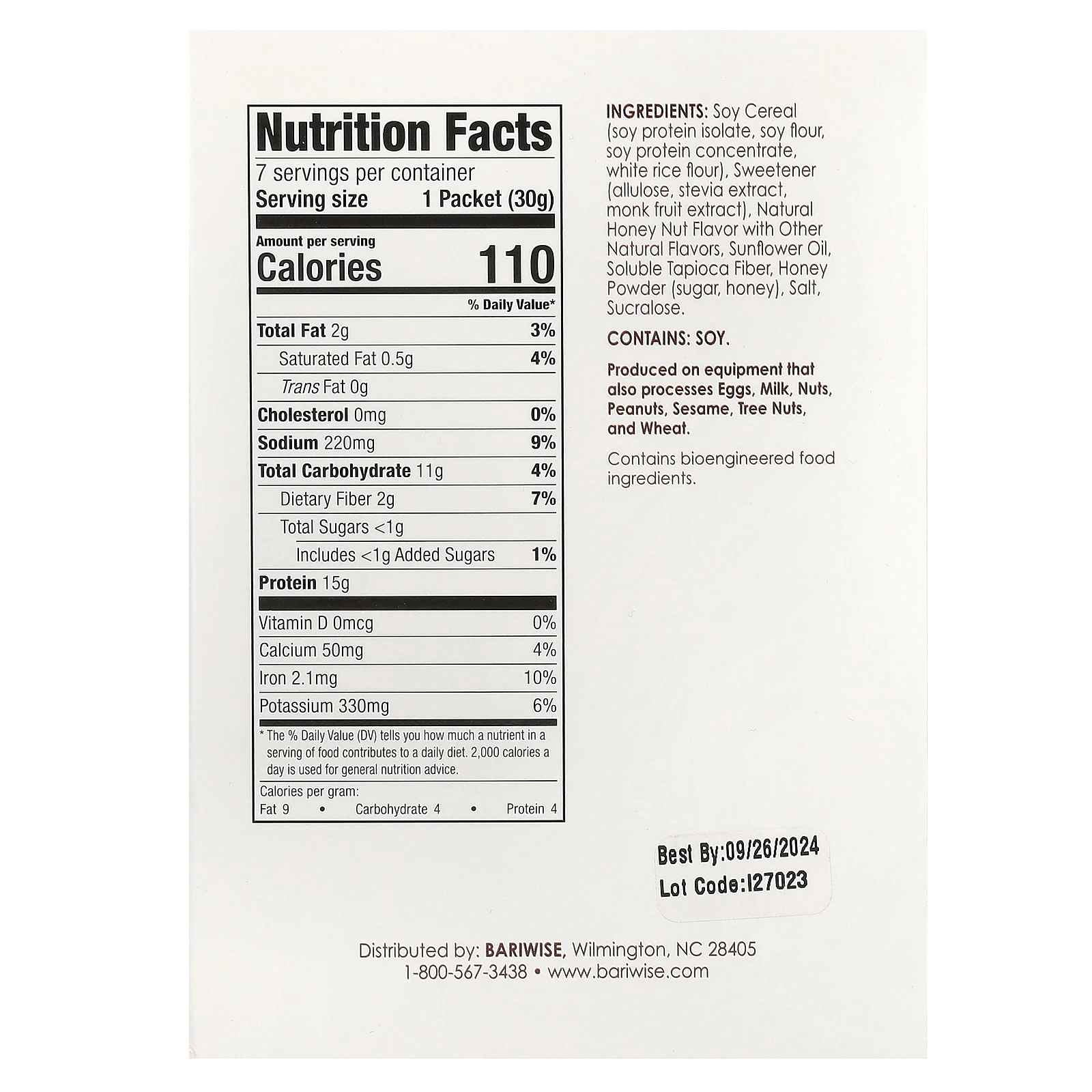 BariWise, протеиновые хлопья, мед и орехи, 7 пакетиков по 30 г (1,06 унции)