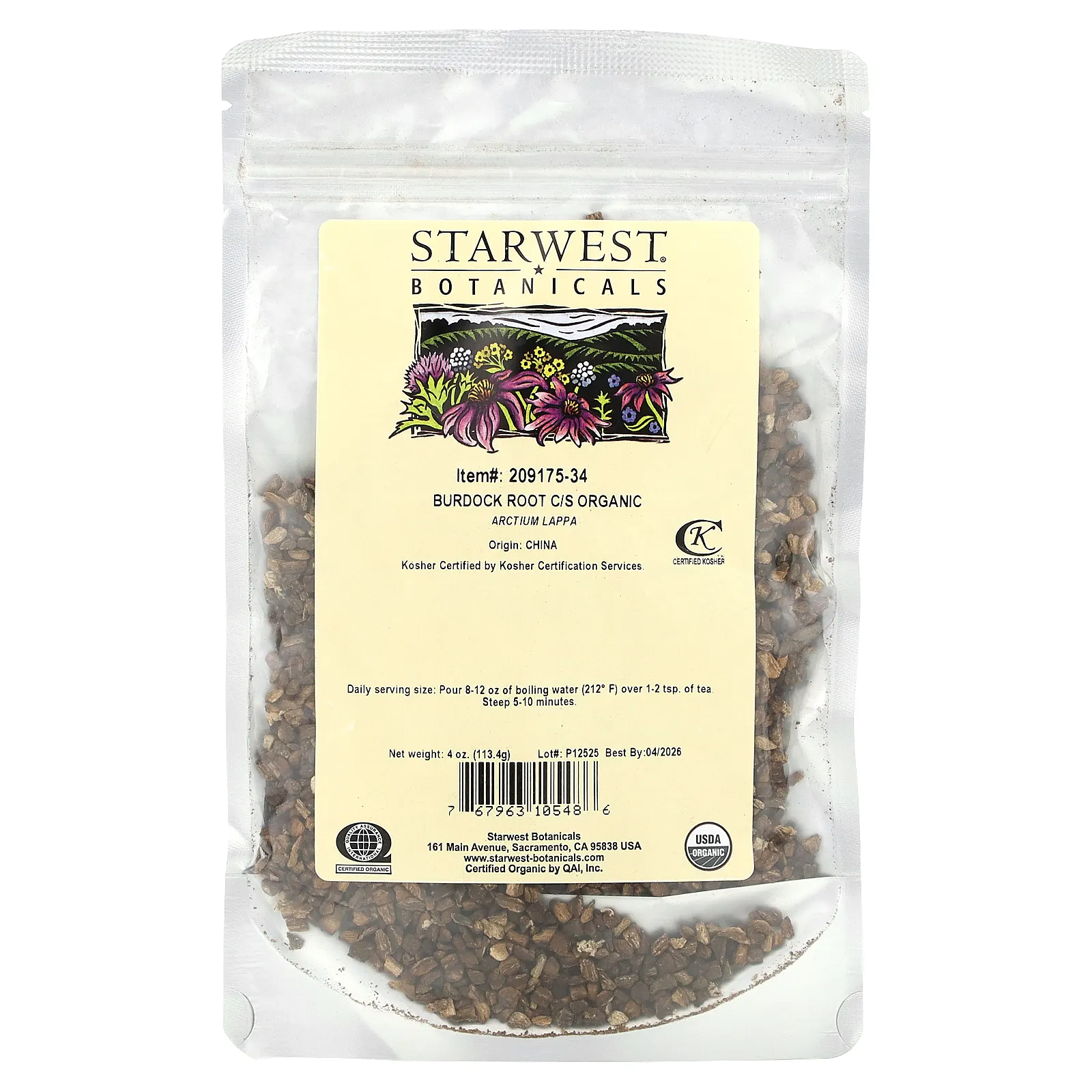 Starwest Botanicals, Корень лопуха, органический C / S, 113,4 г (4 унции)