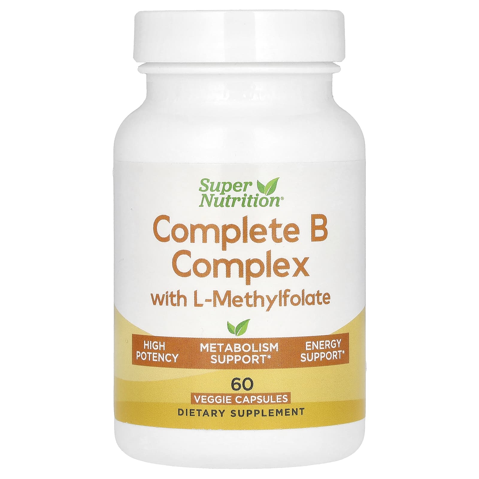 Super Nutrition, полный комплекс витаминов группы B с L-метилфолатом, 60 растительных капсул