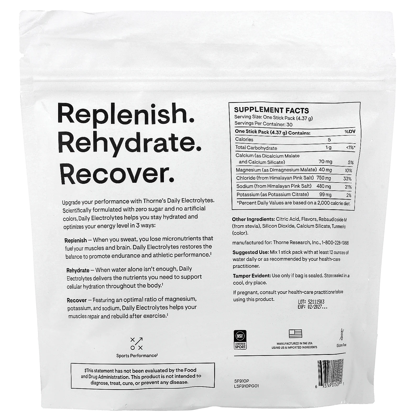 Thorne, ежедневные электролиты, со вкусом манго и лаймада, 30 пакетиков по 4,37 г (0,15 унции)