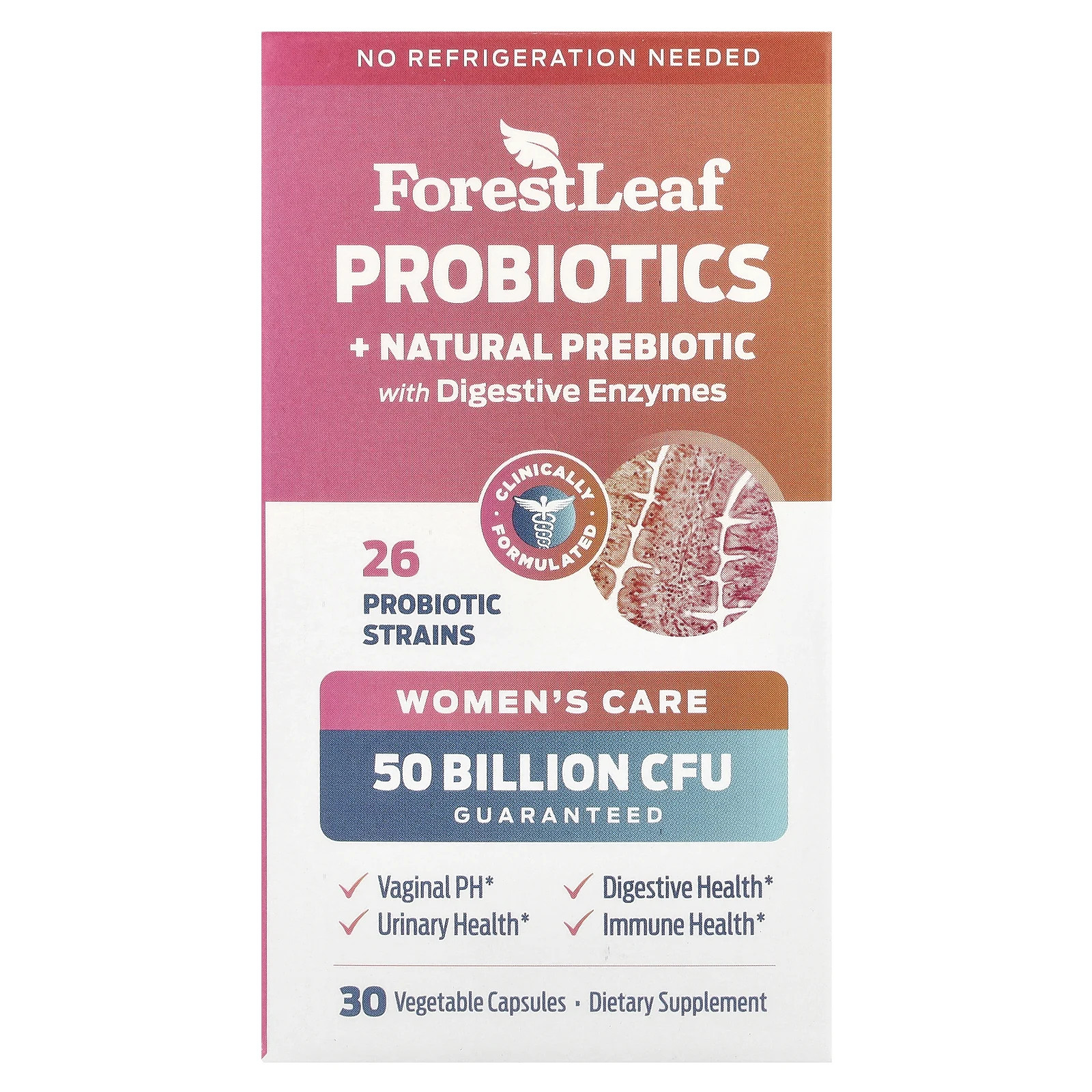 Forest Leaf, Women's Care, пробиотики и натуральные пребиотики с пищеварительными ферментами, 30 растительных капсул