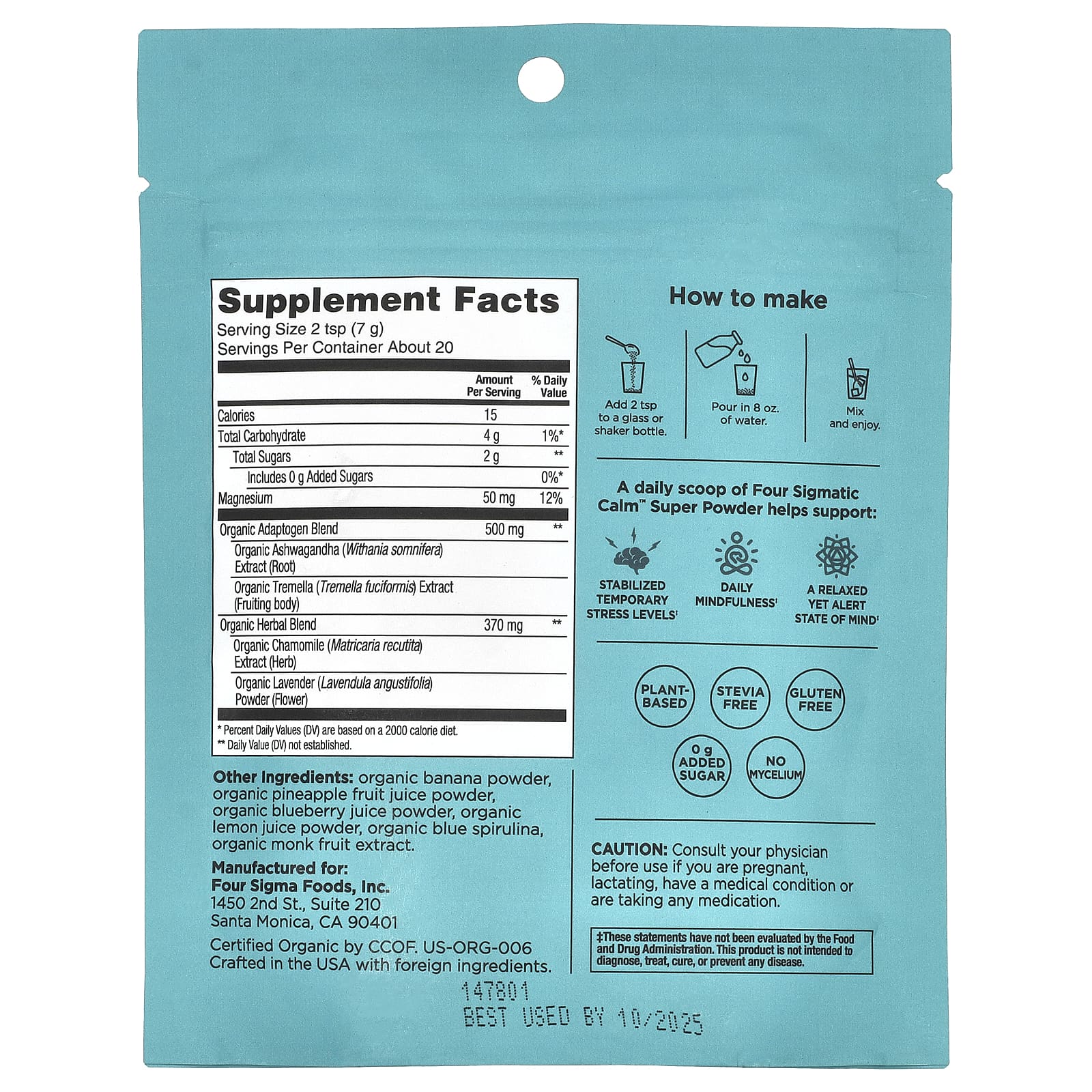 Four Sigmatic, Chill Super Powder с магнием и успокаивающими травами, голубика и лаванда, 140 г (4,94 унции)