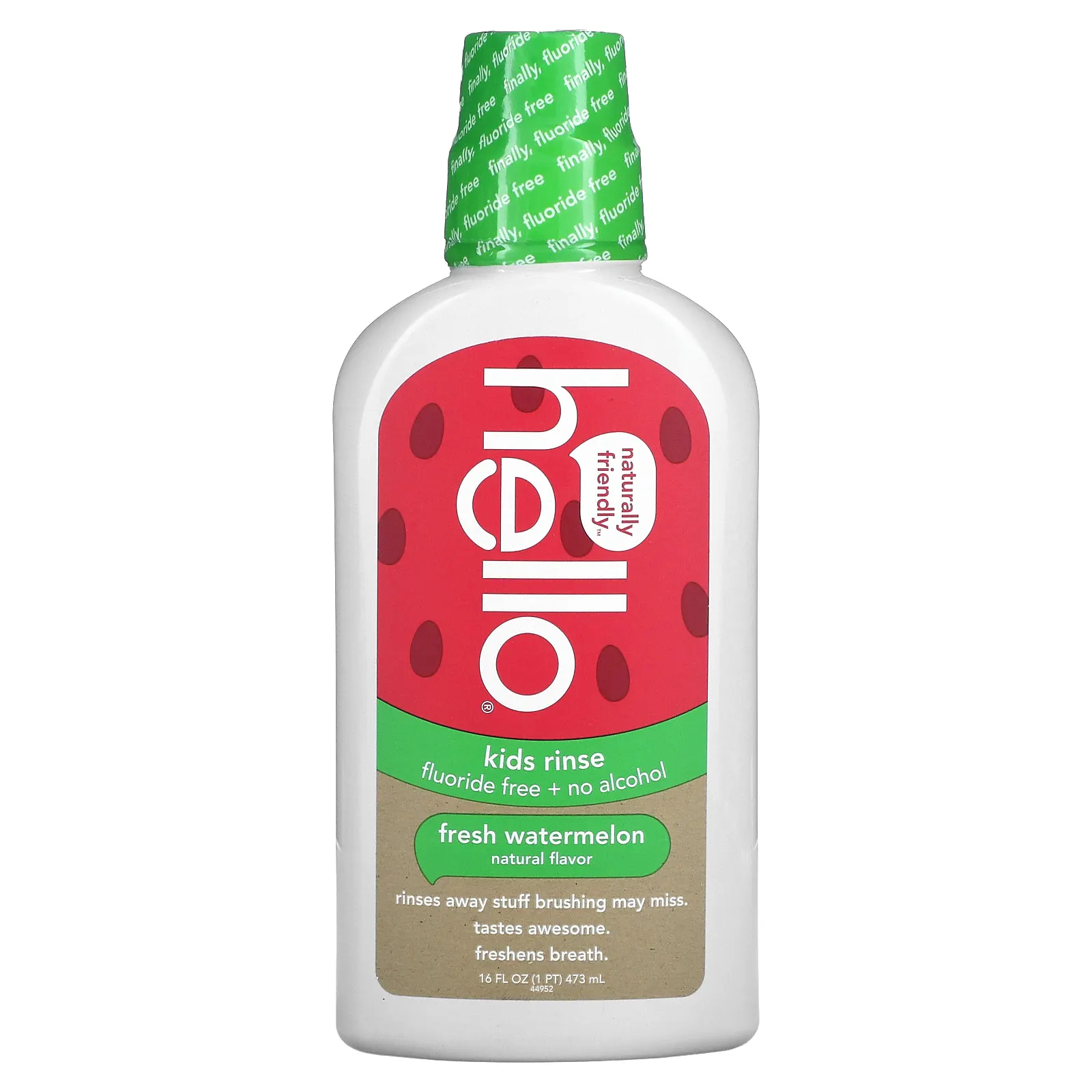 Hello, Ополаскиватель для рта, детский, без фтора и спирта, вкус арбуза, 16 ж. унц. (473 мл)
