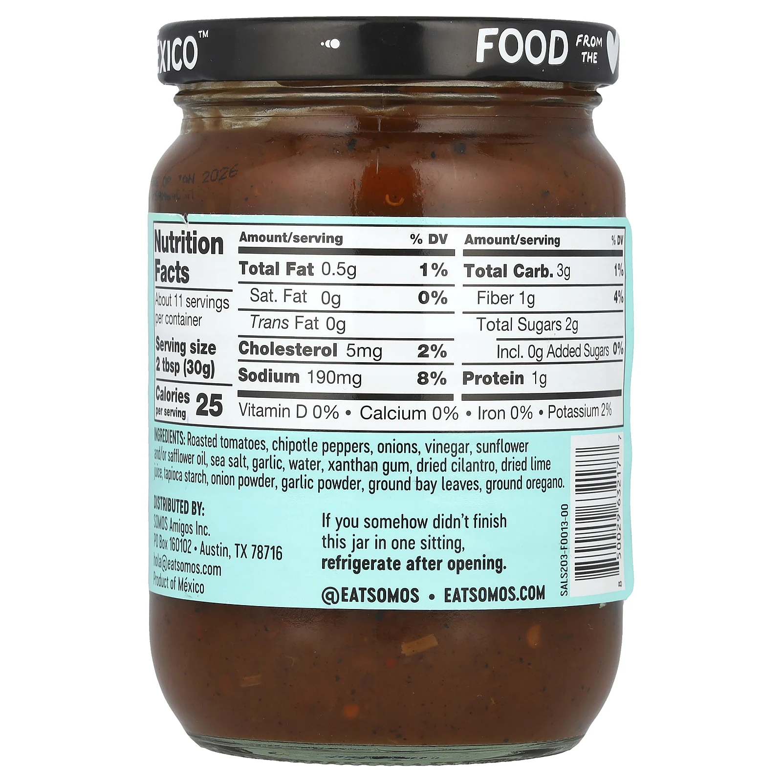 Somos, Сальса с чипотле и дымком, средняя, 340 г (12 унций)