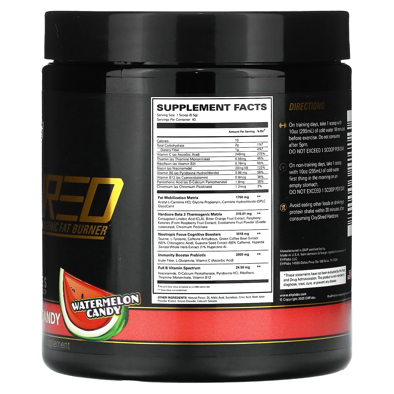 EHPlabs, Oxyshred Hardcore, термогенное сжигание жира, арбузные конфеты, 260 г (9,2 унции)