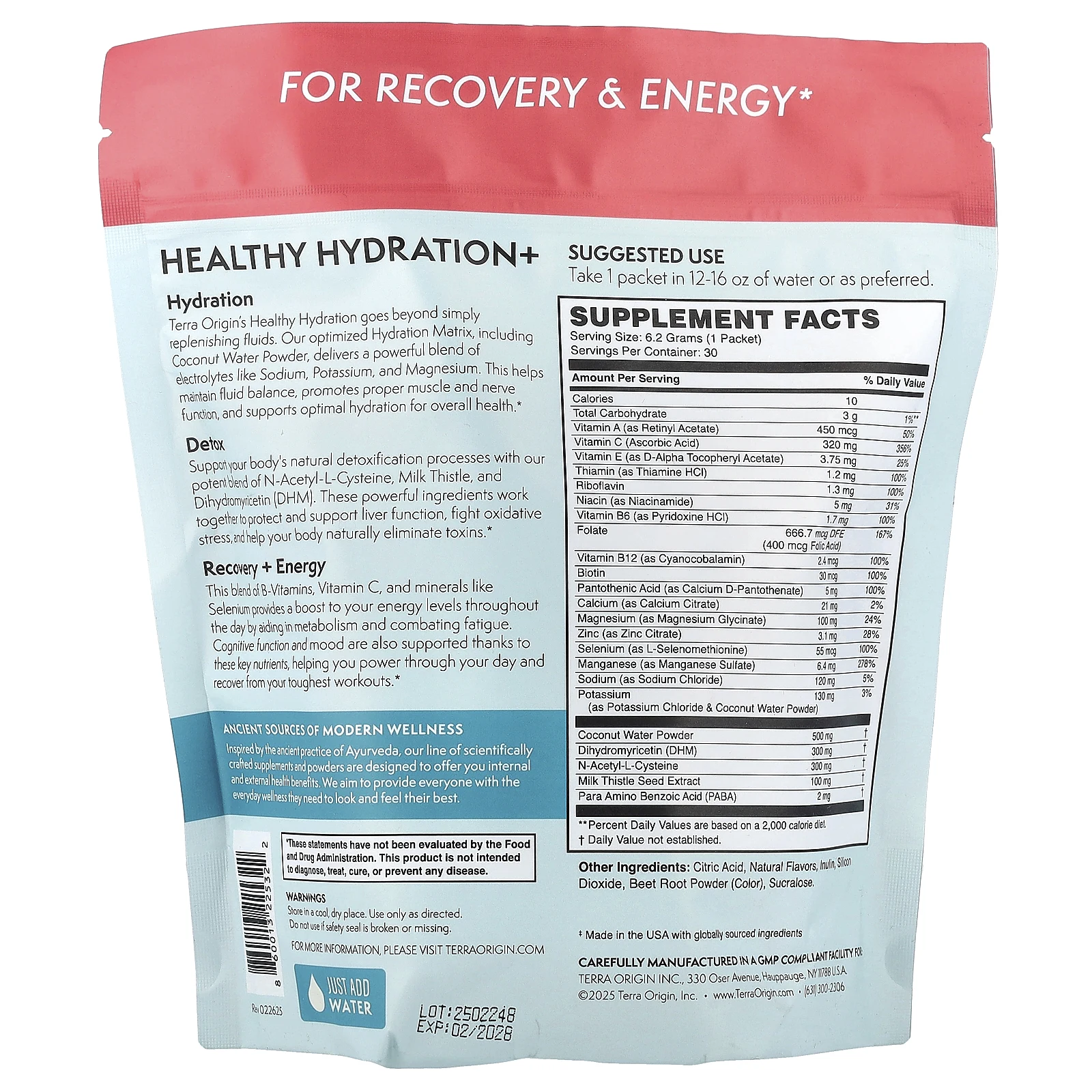 Terra Origin, Healthy Hydration+, Lemonberry Wave, добавка On the Go, 30 пакетиков по 6,2 г (0,22 унции)