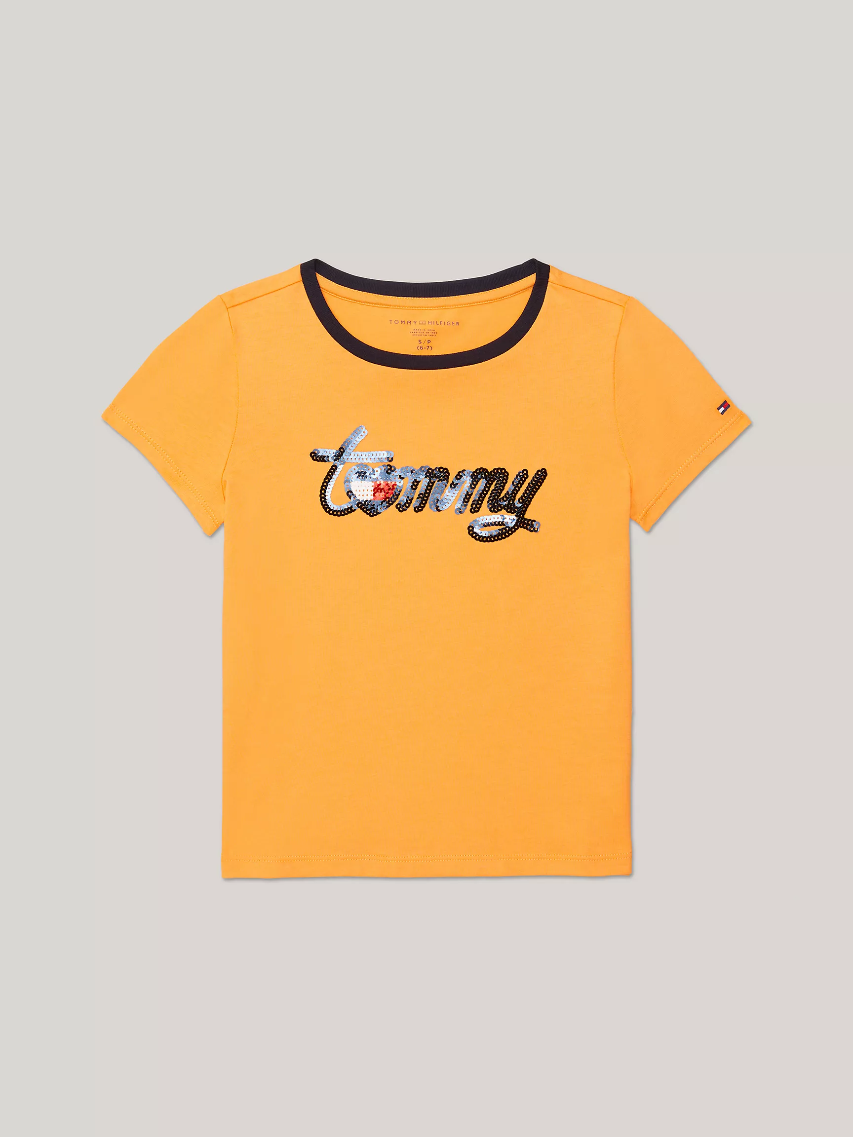 Футболка для девочек Tommy Hilfiger, Детская футболка с логотипом Tommy в виде сердца из пайеток