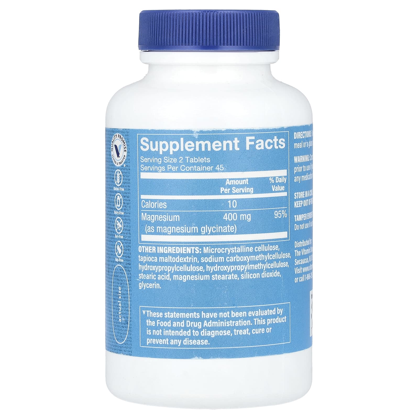 The Vitamin Shoppe, Глицинат магния, 400 мг, 90 таблеток (200 мг на таблетку)