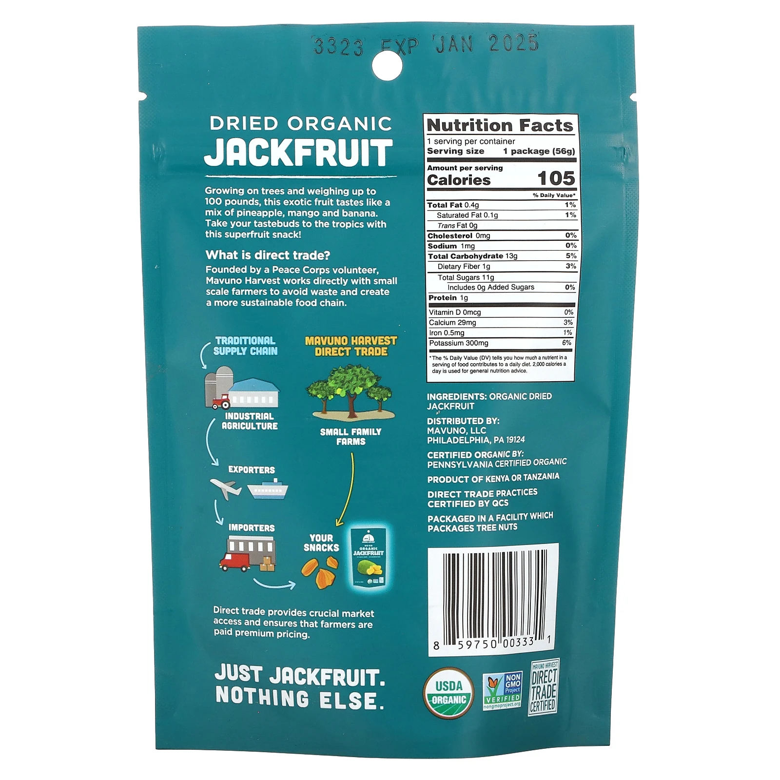 Mavuno Harvest, органический сушеный джекфрут, 56 г (2 унции)