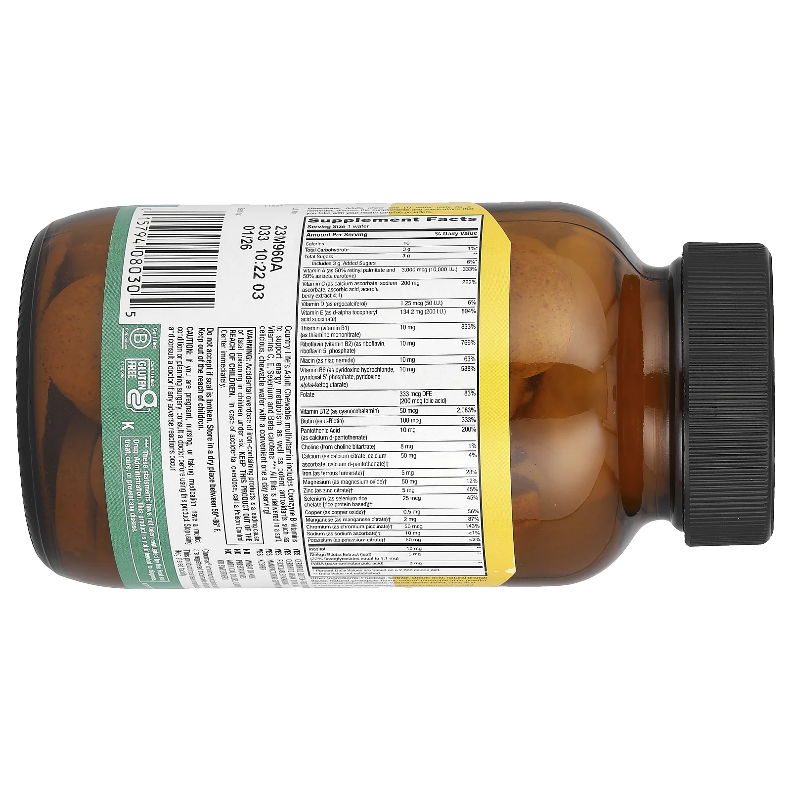 Country Life, жевательные мультивитамины для взрослых, ананас и апельсин, 60 жевательных таблеток