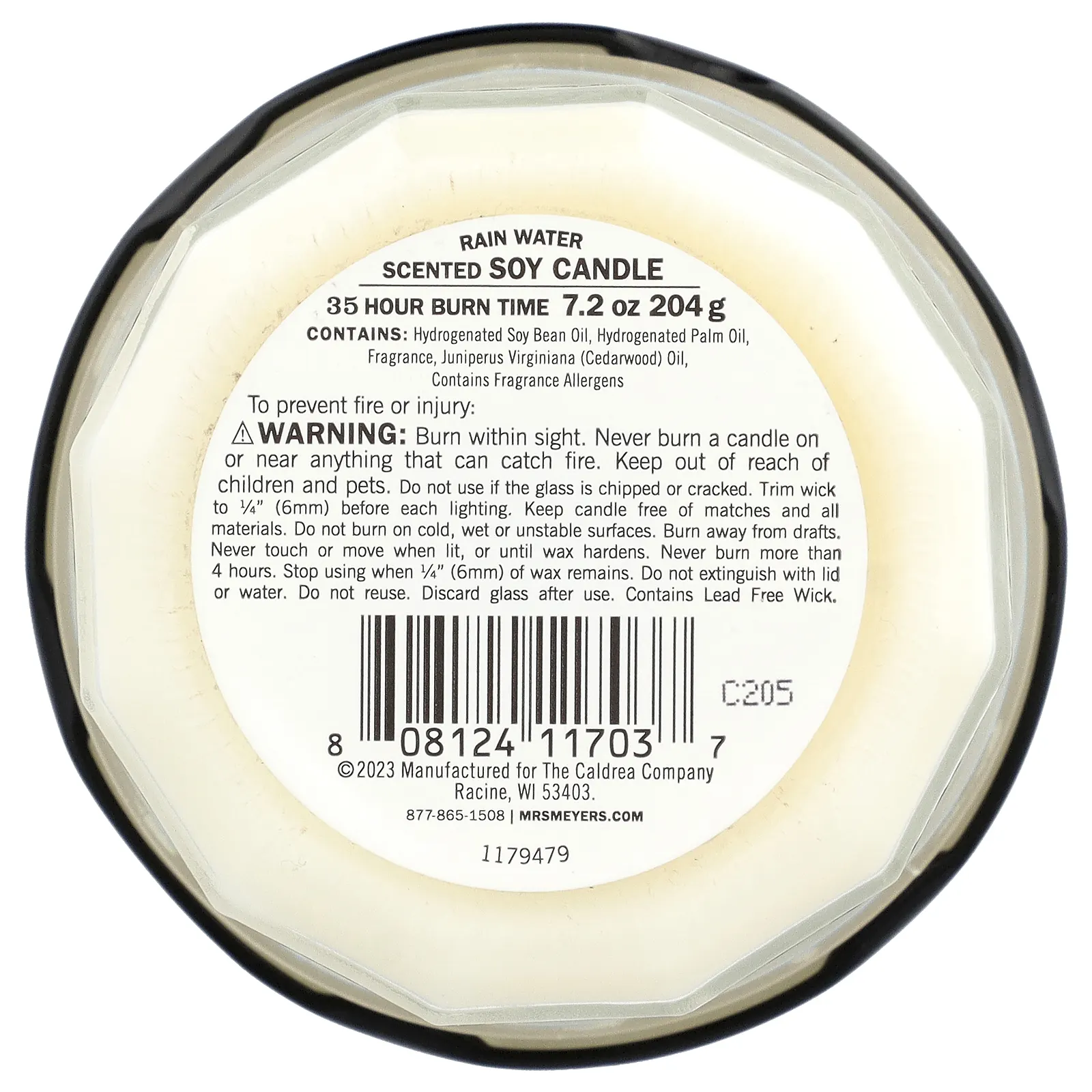 Mrs. Meyers Clean Day, ароматическая соевая свеча, дождевая вода, 204 г (7,2 унции)