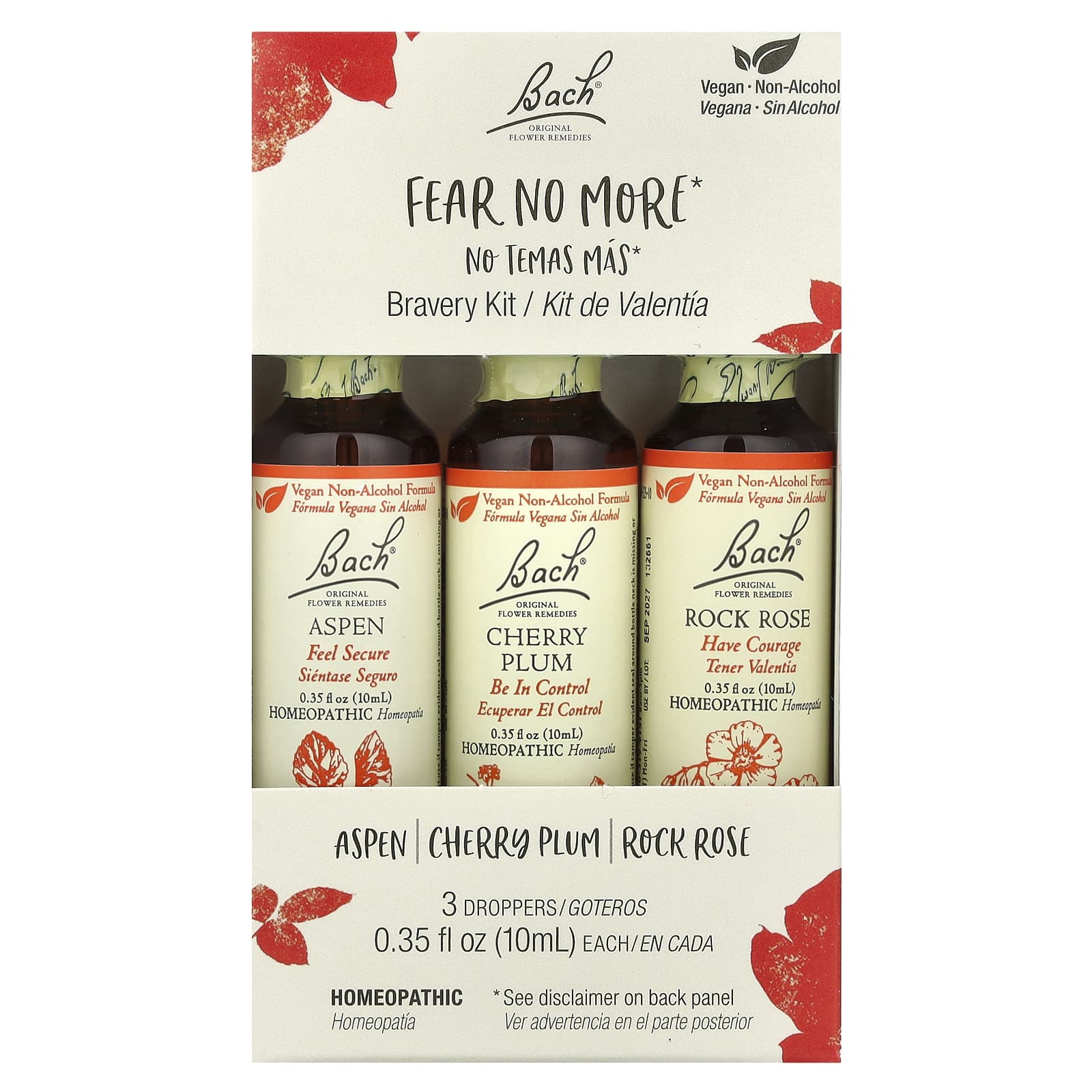 Bach, Original Flower Remedies, набор для храбрости, Fear No More, 3 пипетки, 10 мл (0,35 жидк. Унции)