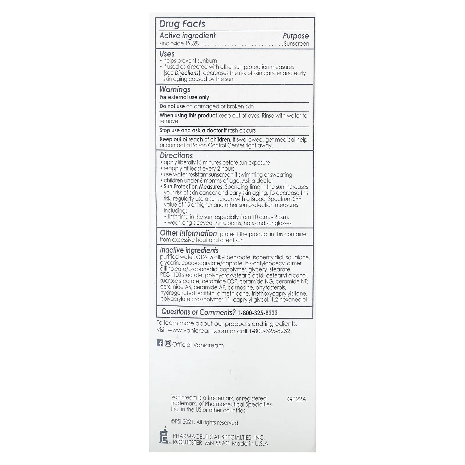 Vanicream, Увлажняющее средство для лица, минеральное солнцезащитное средство с керамидами, для чувствительной кожи, SPF 30, 71 г (2,5 унции)