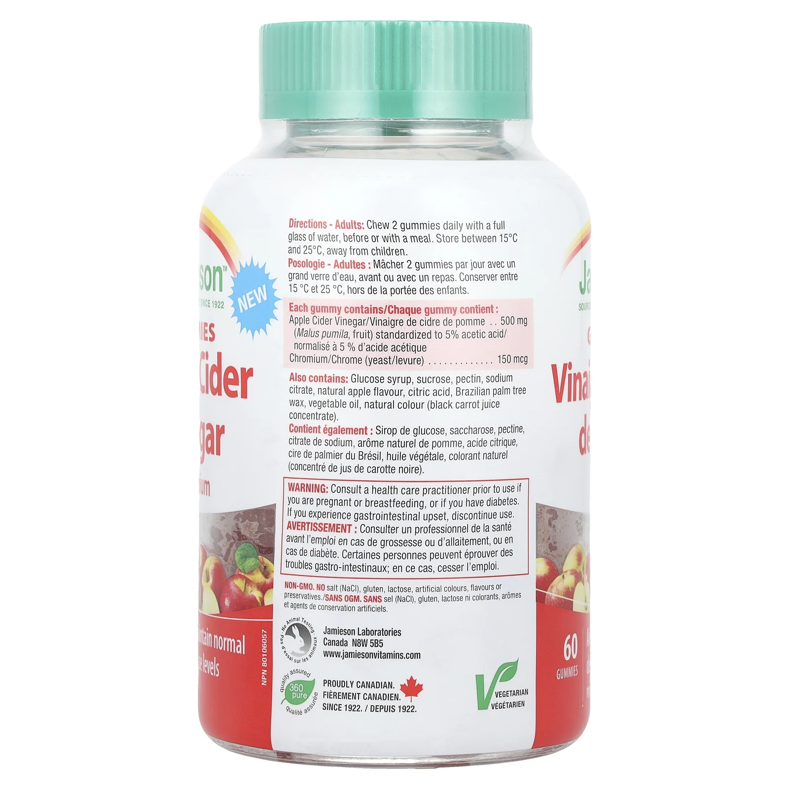 Jamieson Vitamins, Яблочный уксус с хромовыми жевательными мармеладками, красное яблоко, 60 жевательных мармеладок