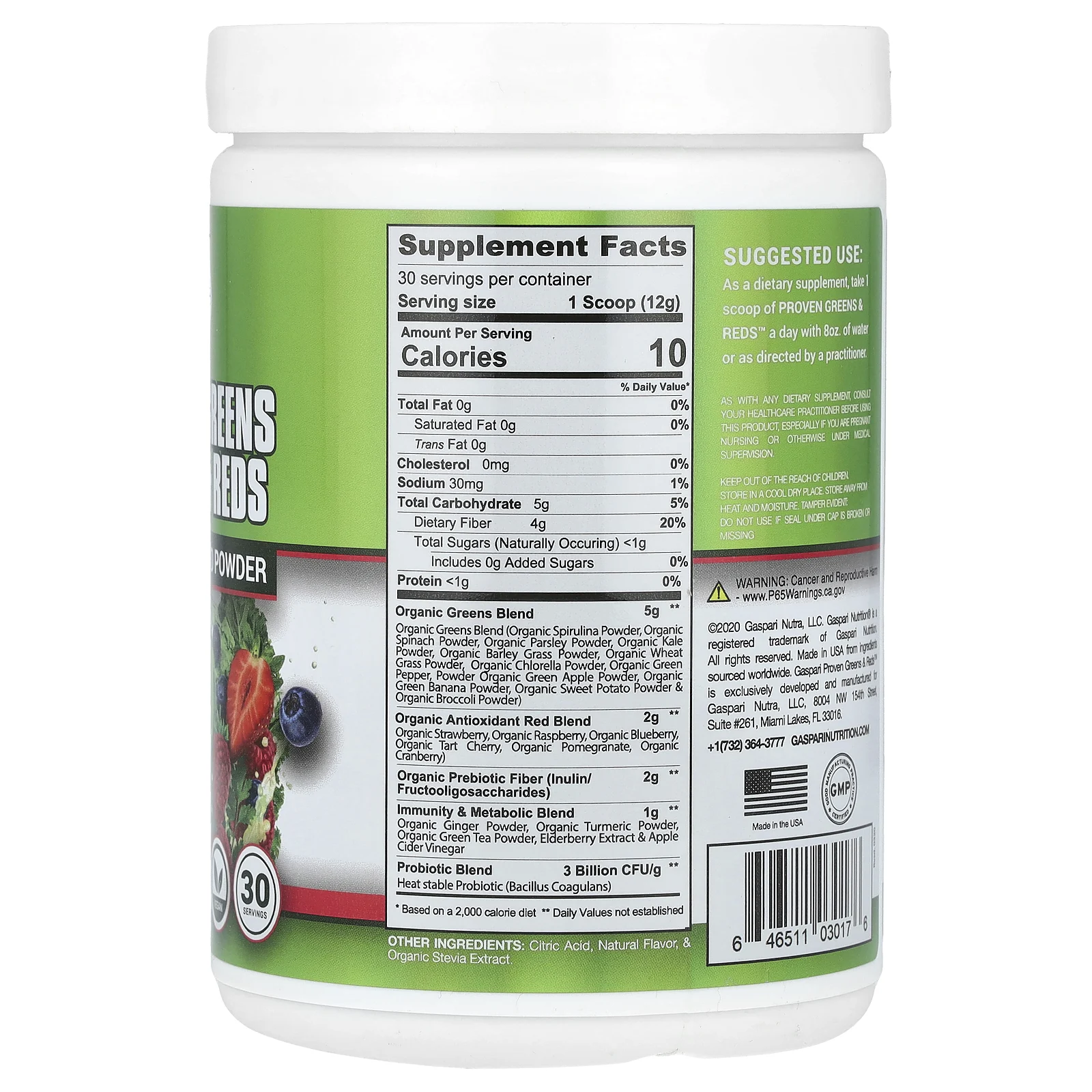 Gaspari Nutrition, Proven Greens & Reds, суперфуд в порошке с высоким содержанием питательных веществ, с натуральным вкусом, 360 г (12,69 унции)