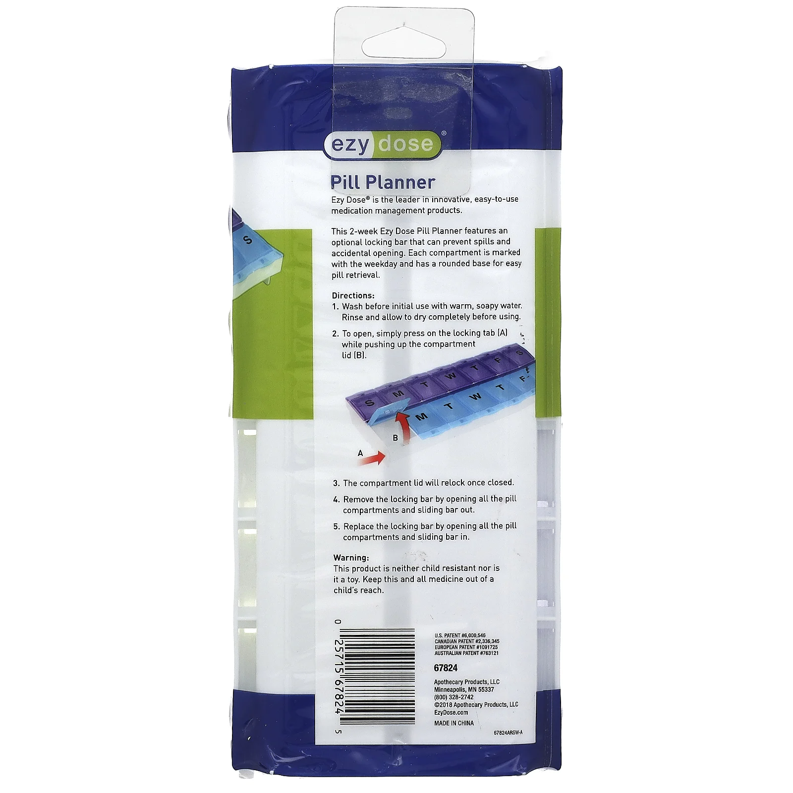 Ezy Dose, планатор таблеток на 2 недели, с замком, 2XL, 1 шт.