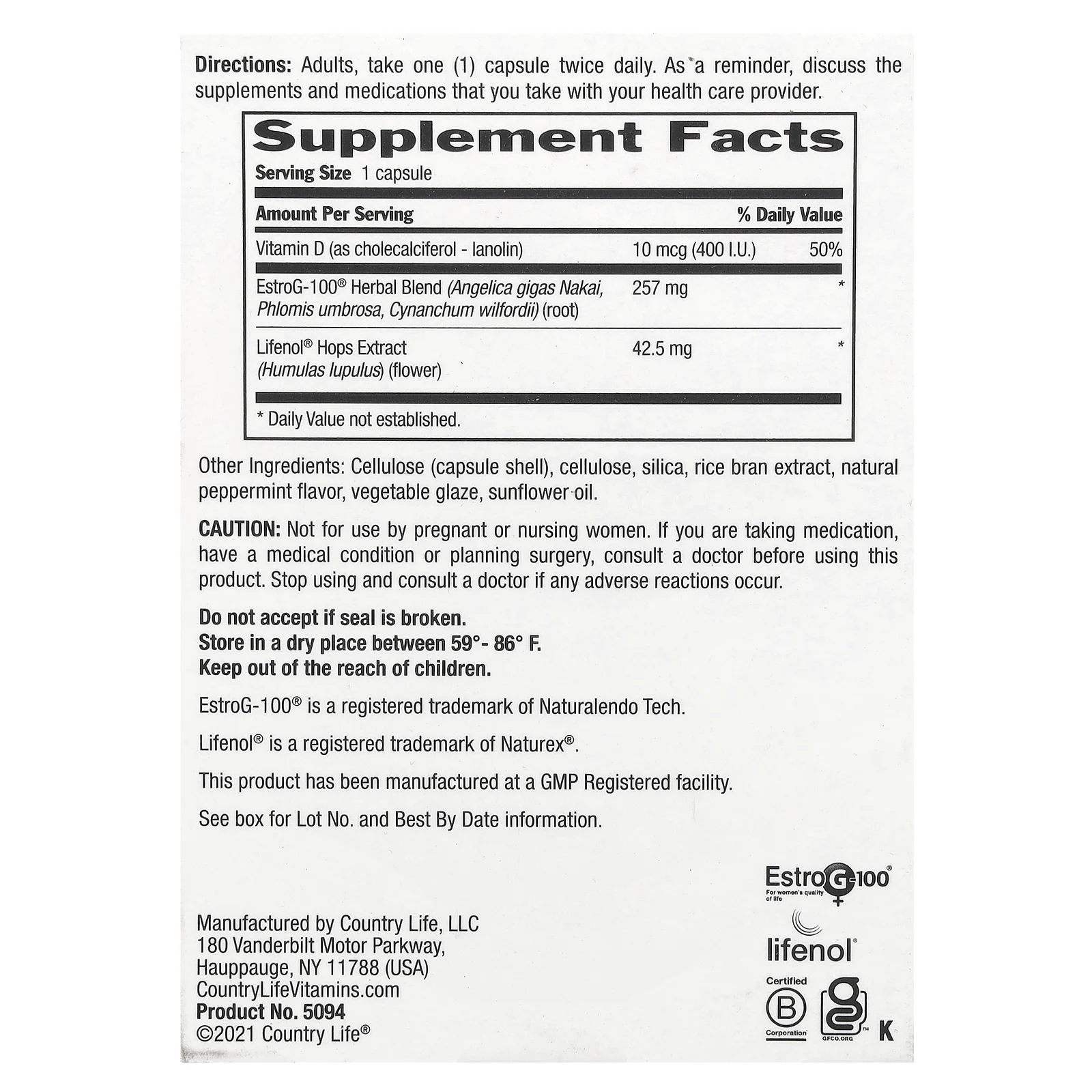 Country Life, Menopause Rescue, 60 вегетарианских капсул