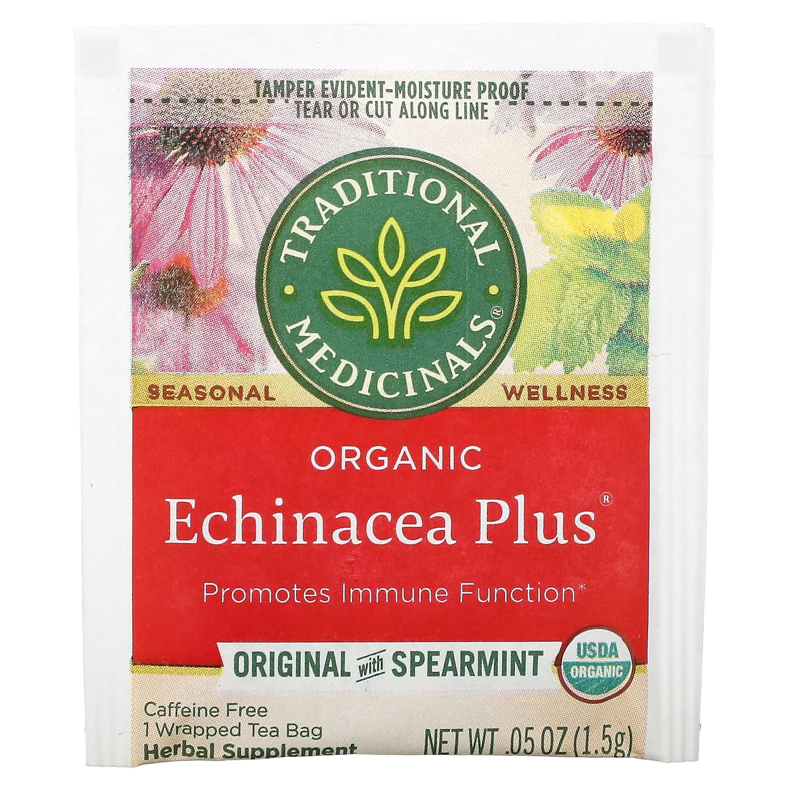 Traditional Medicinals, Organic Echinacea Plus, оригинальный вкус с мятой, без кофеина, 16 чайных пакетиков в упаковке, 24 г (0,85 унции)