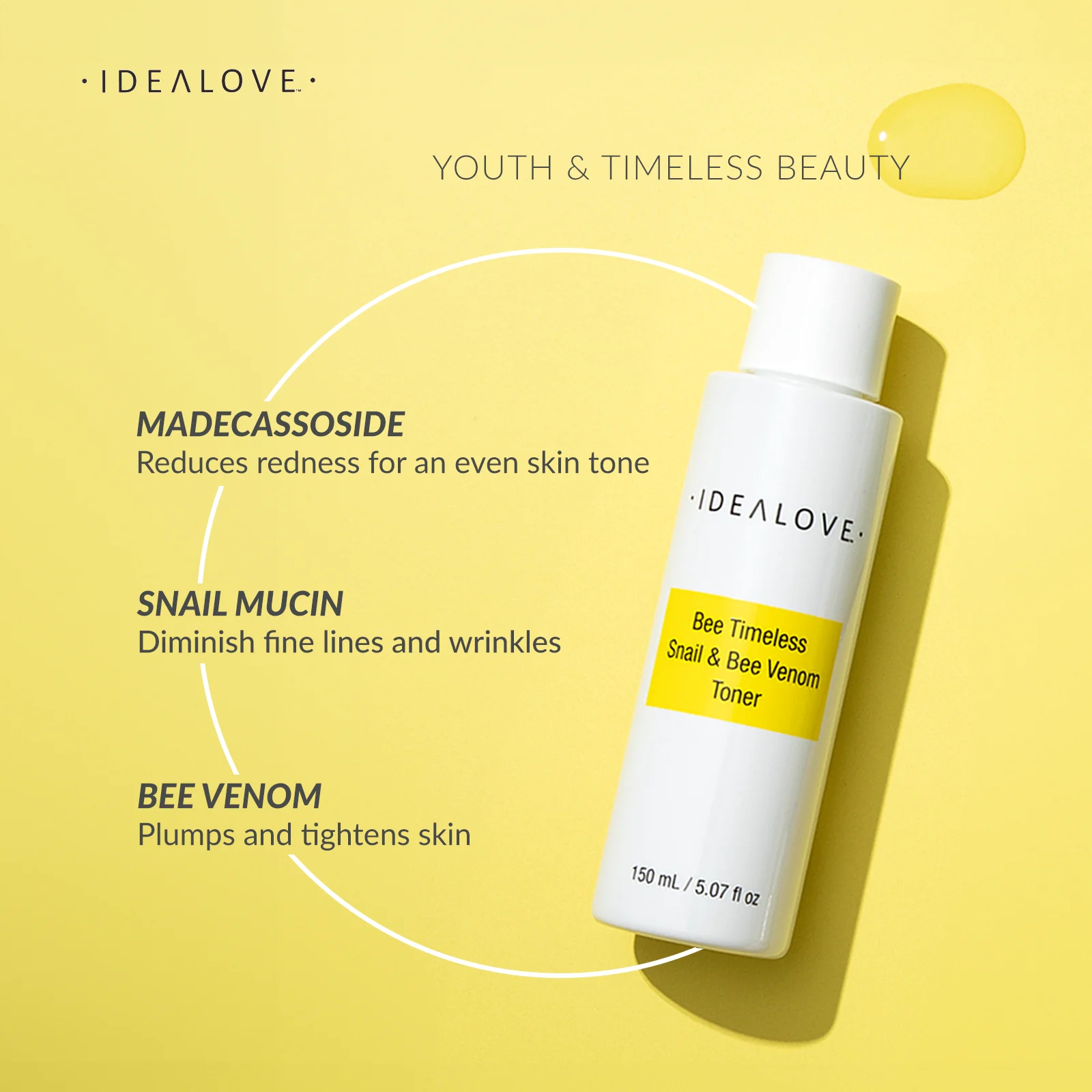 Idealove, Bee Timeless, тоник с улиткой и пчелиным ядом, 150 мл (5,07 жидк. Унции)