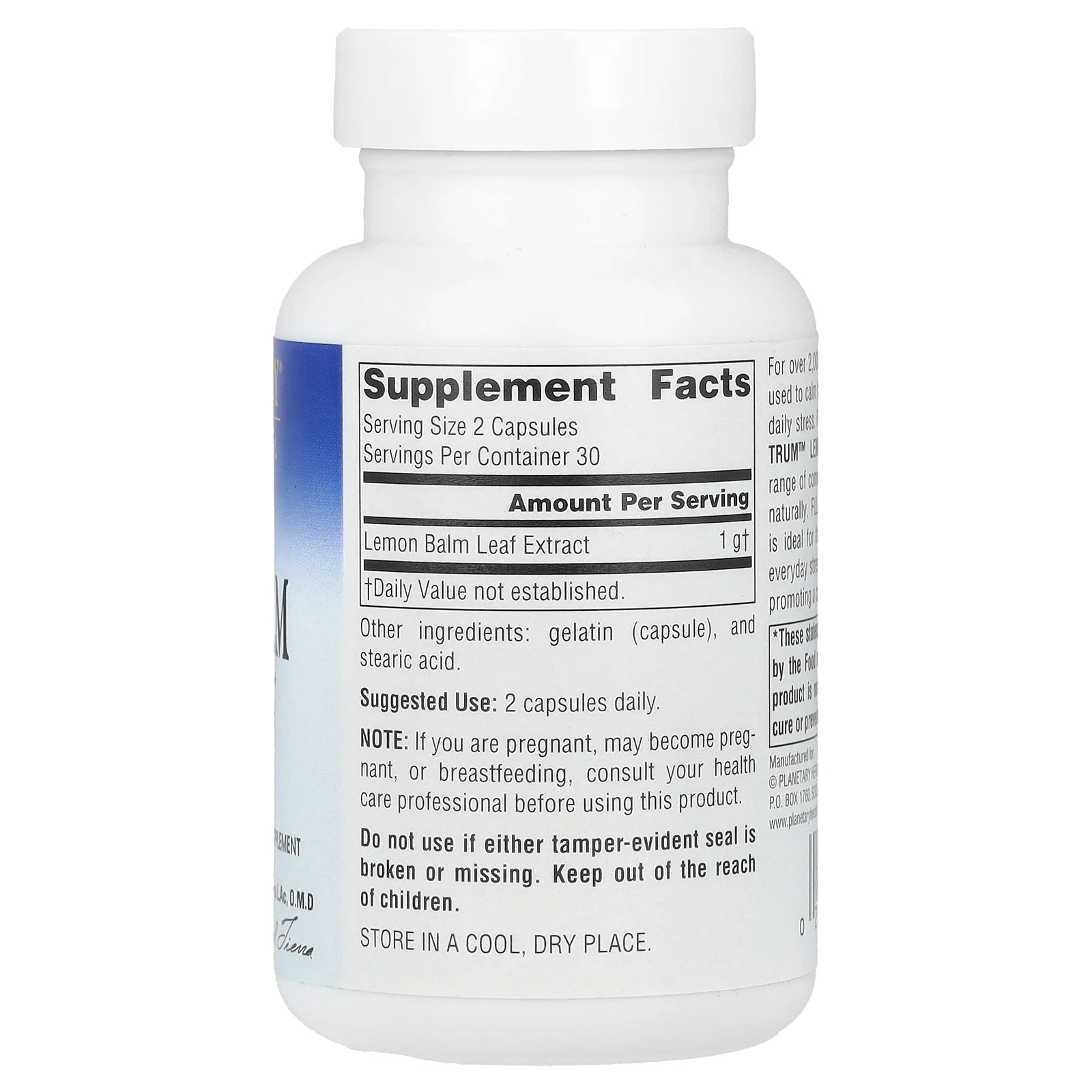 Planetary Herbals, Лимонная мелисса Full Spectrum ™, 1000 мг, 60 капсул (500 мг на капсулу)