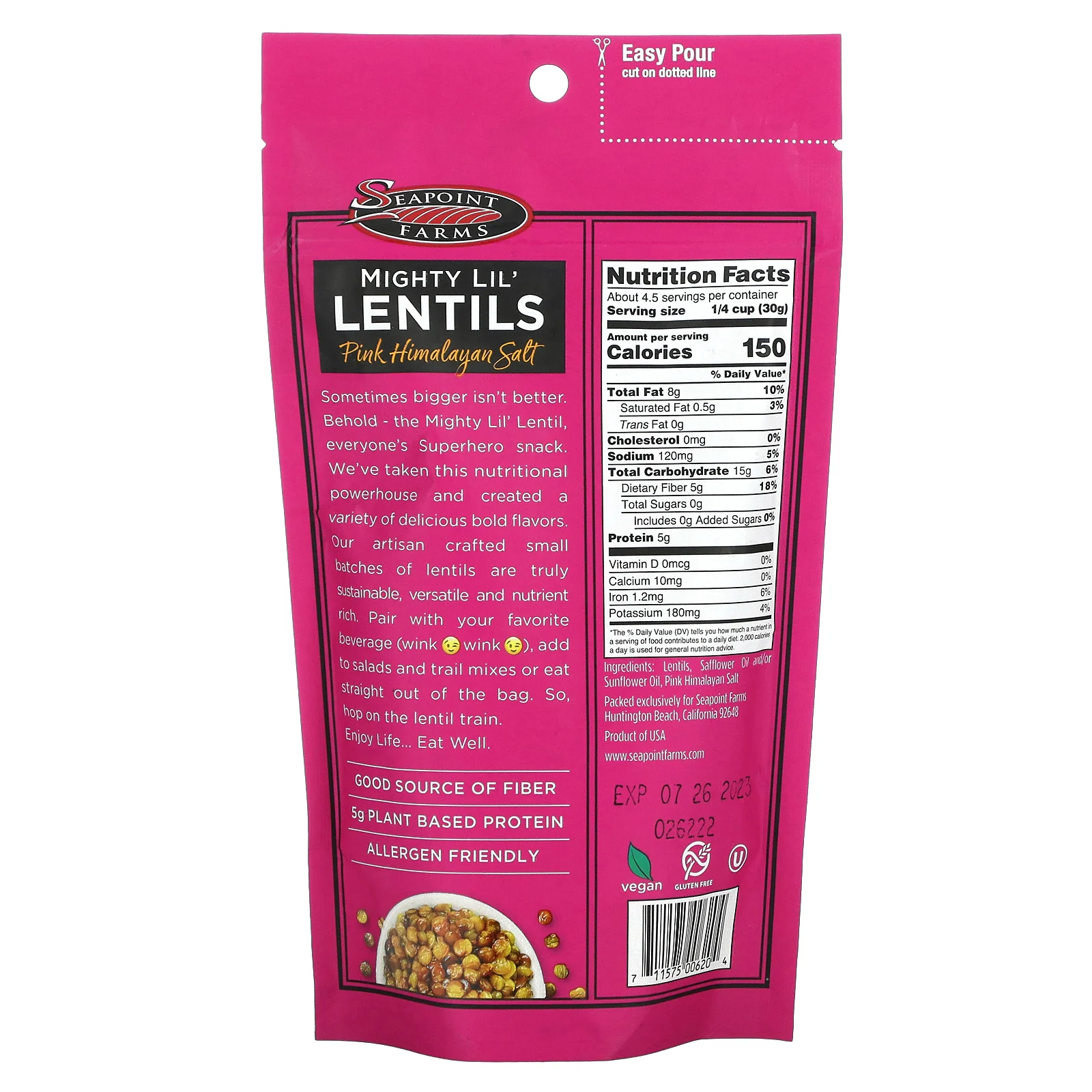 Seapoint Farms, Mighty Lil 'чечевица, розовая гималайская соль, 142 г (5 унций)