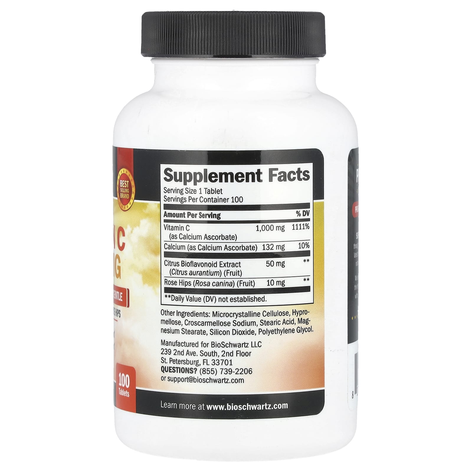BioSchwartz, Один раз в день, буферизованный витамин C, для защиты желудка, с биофлавоноидами и шиповником, 100 таблеток