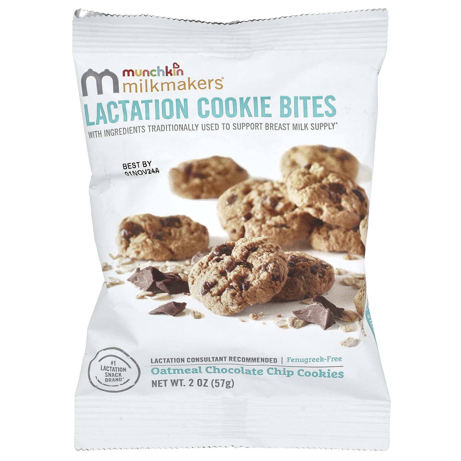 Munchkin, Milkmaker®, грудное печенье, овсяное печенье с шоколадной крошкой, 10 пакетиков по 57 г (2 унции)