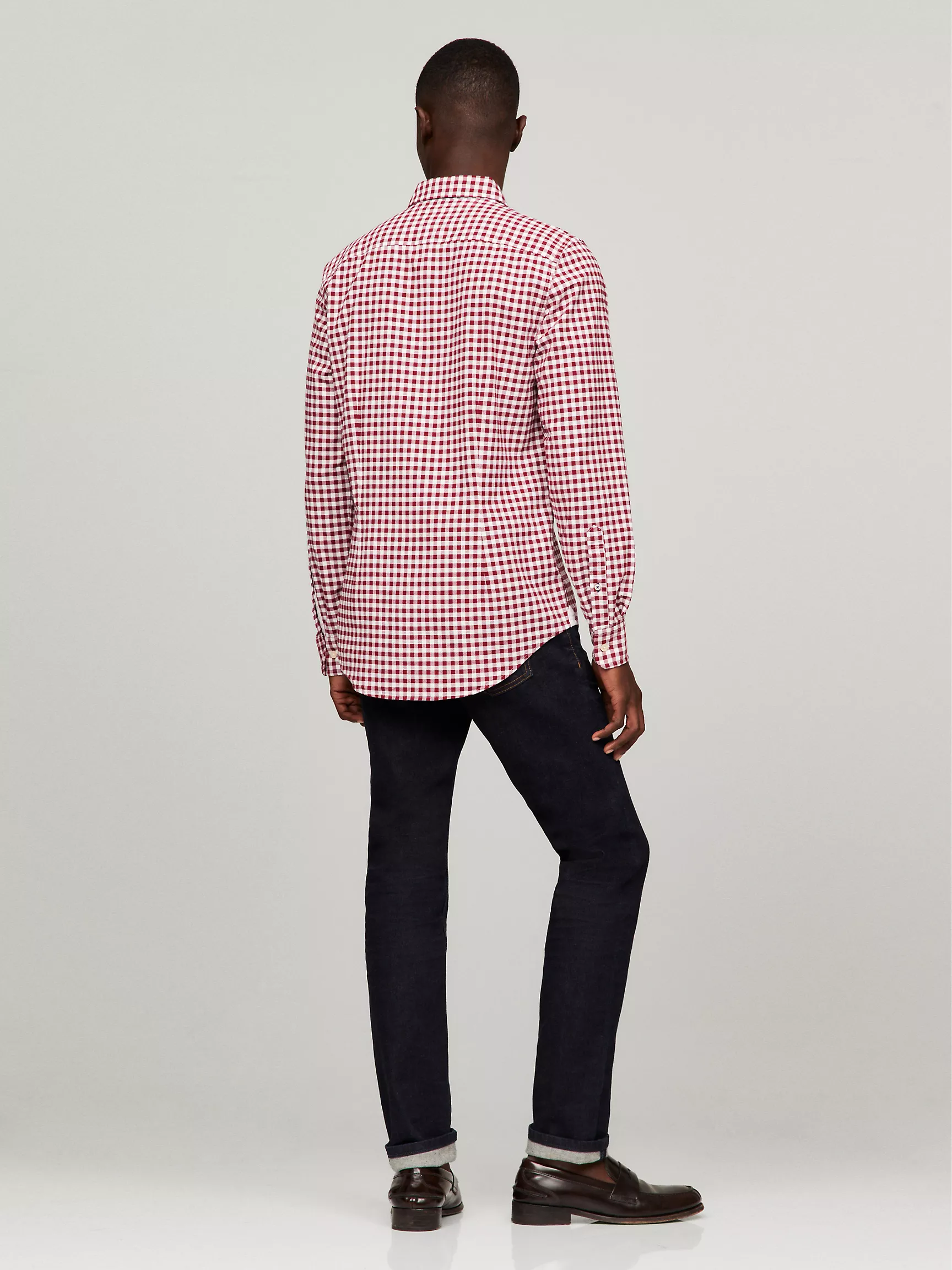 Мужская рубашка Tommy Hilfiger, Приталенная эластичная рубашка из оксфорда в клетку гингем