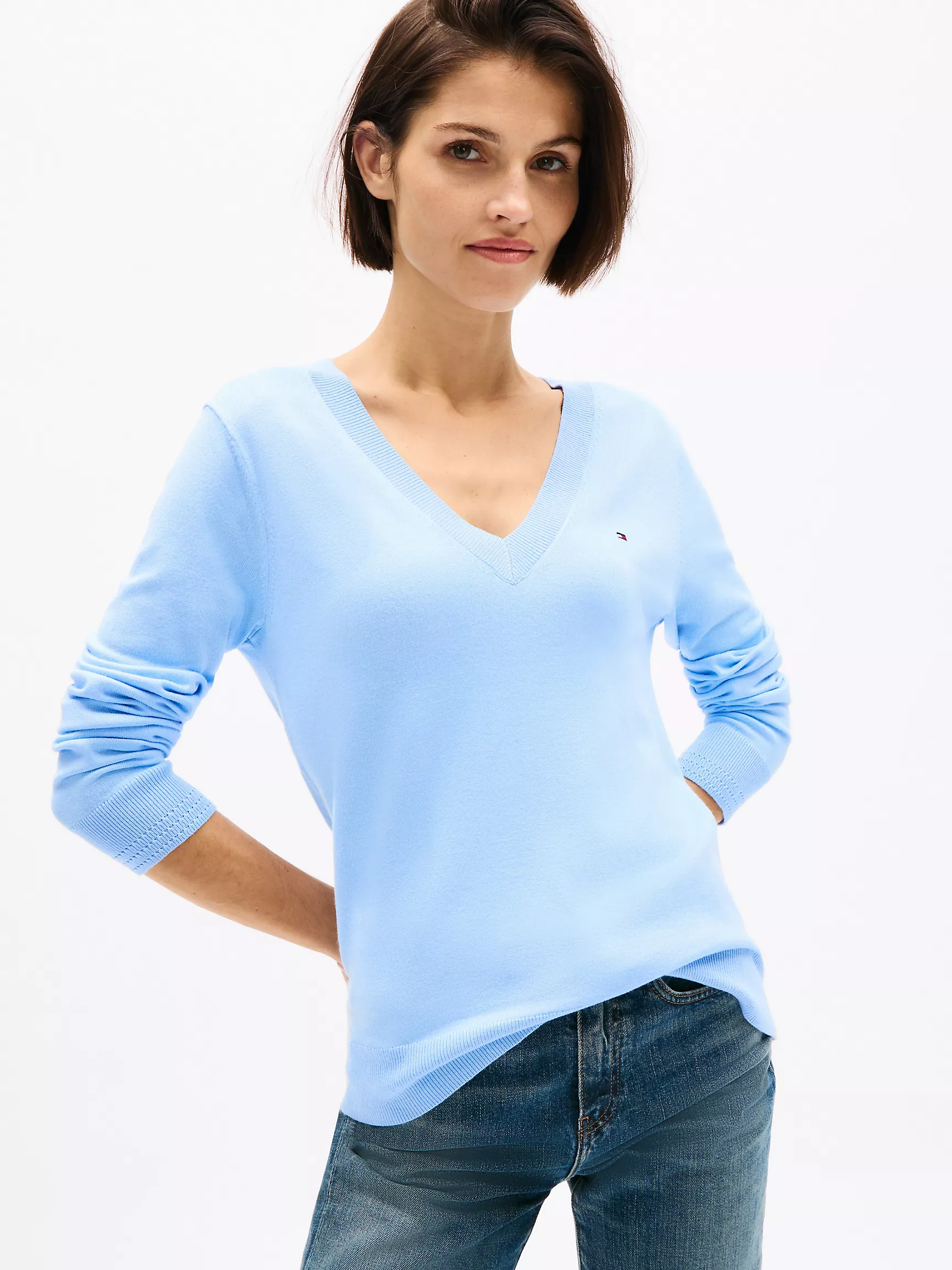 Женский свитер Tommy Hilfiger, Вязаный свитер с V-образным вырезом из вискозной смеси