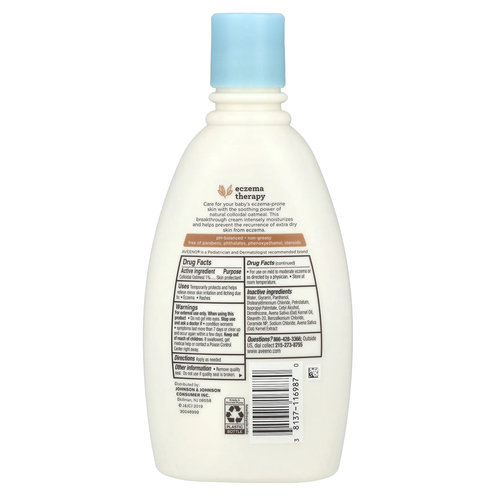 Aveeno, Для детей, увлажняющий крем от экземы, без отдушек, 354 мл (12 жидк. Унций)