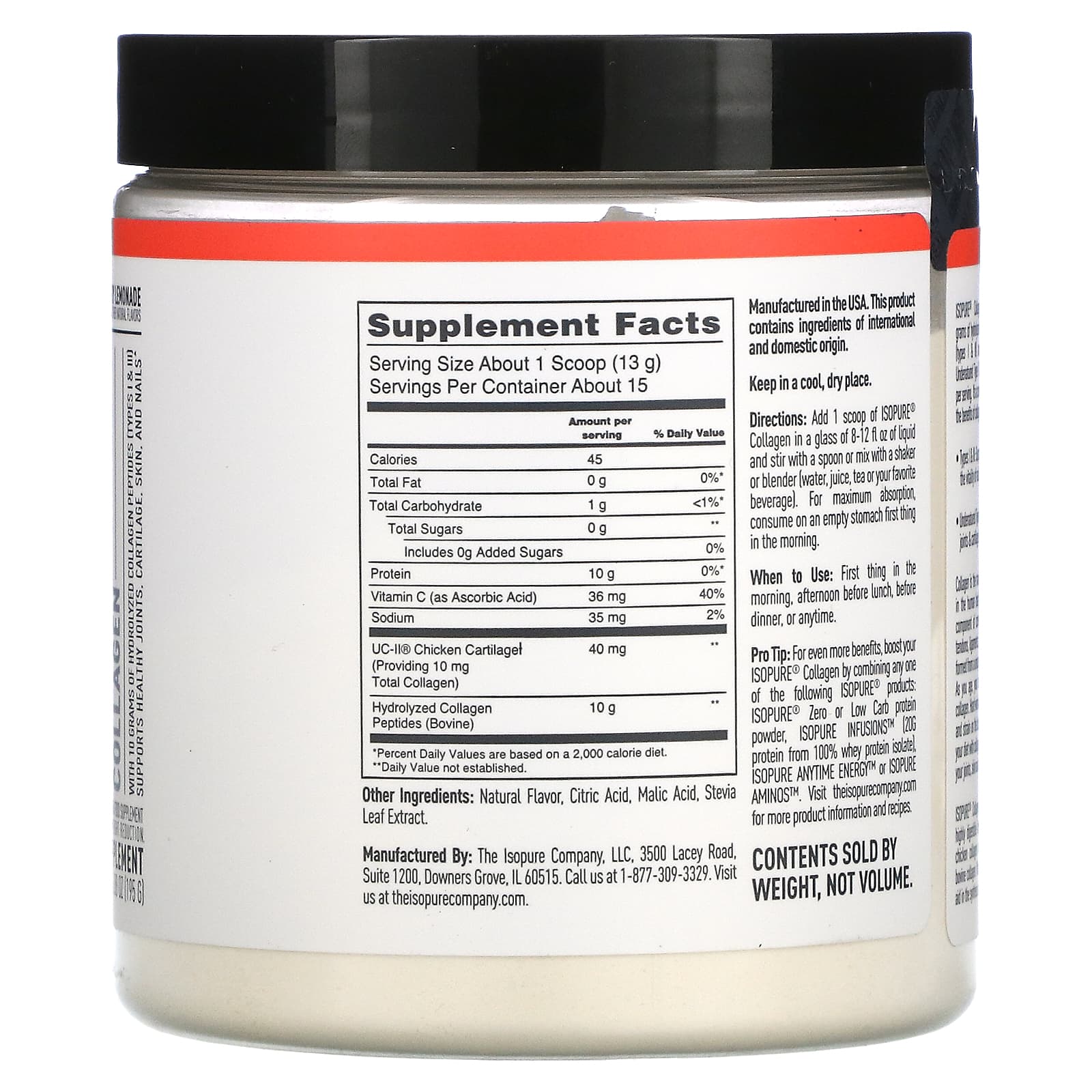 Isopure, Collagen, малиновый лимонад, 195 г (6,88 унции)