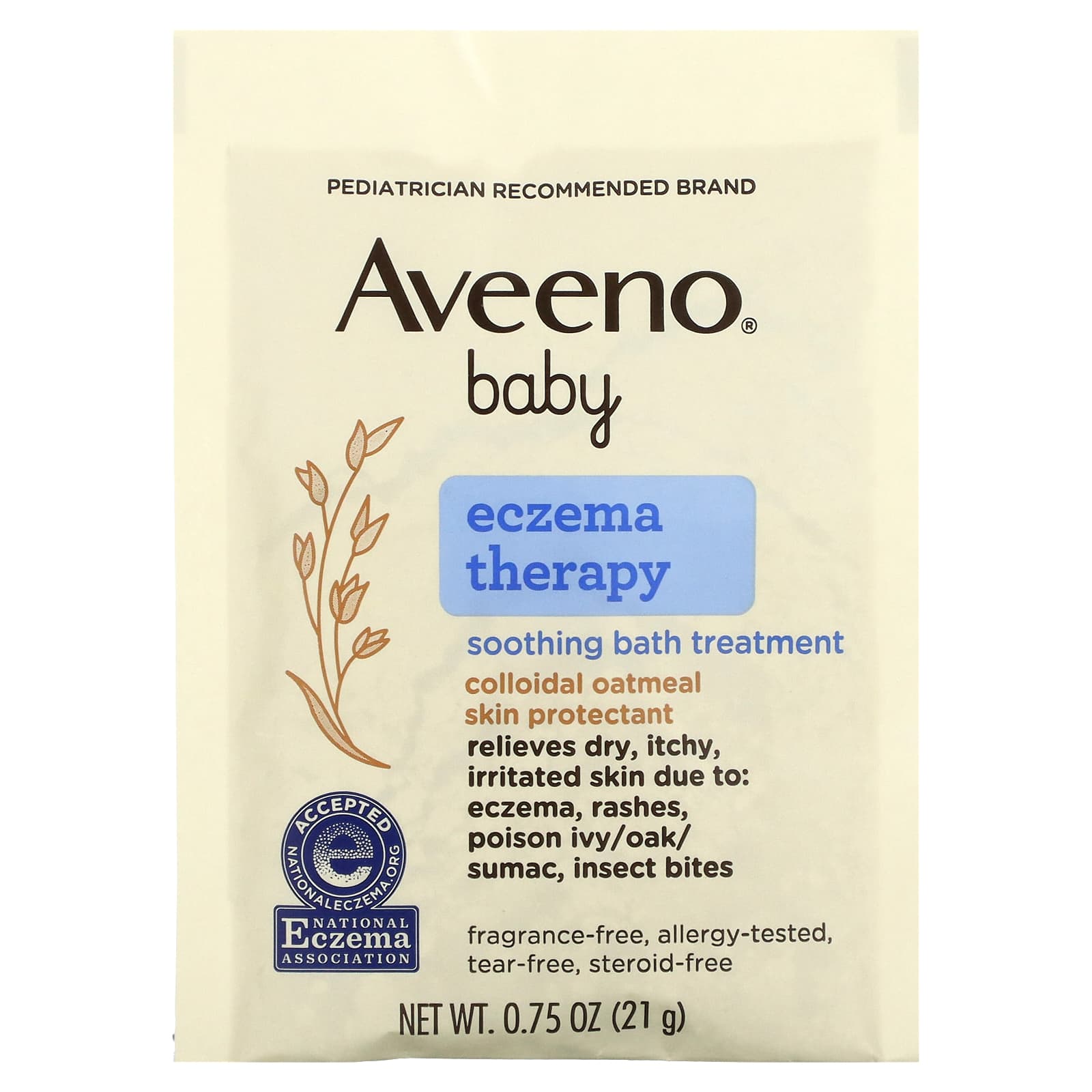 Aveeno, для детей, против экземы, успокаивающее средство для ванн, без отдушек, 5 пакетиков для ванн, 21 г (0,75 унции)