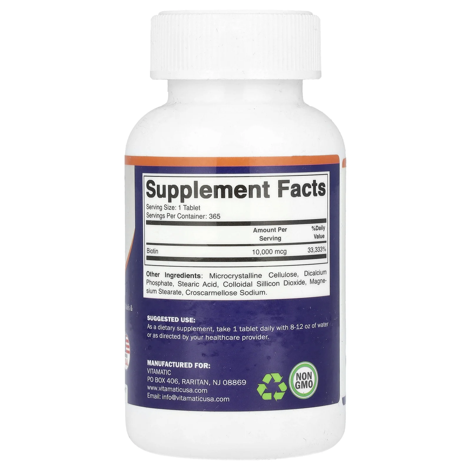 Vitamatic, Биотин, максимальная эффективность, 10 000 мкг, 365 таблеток