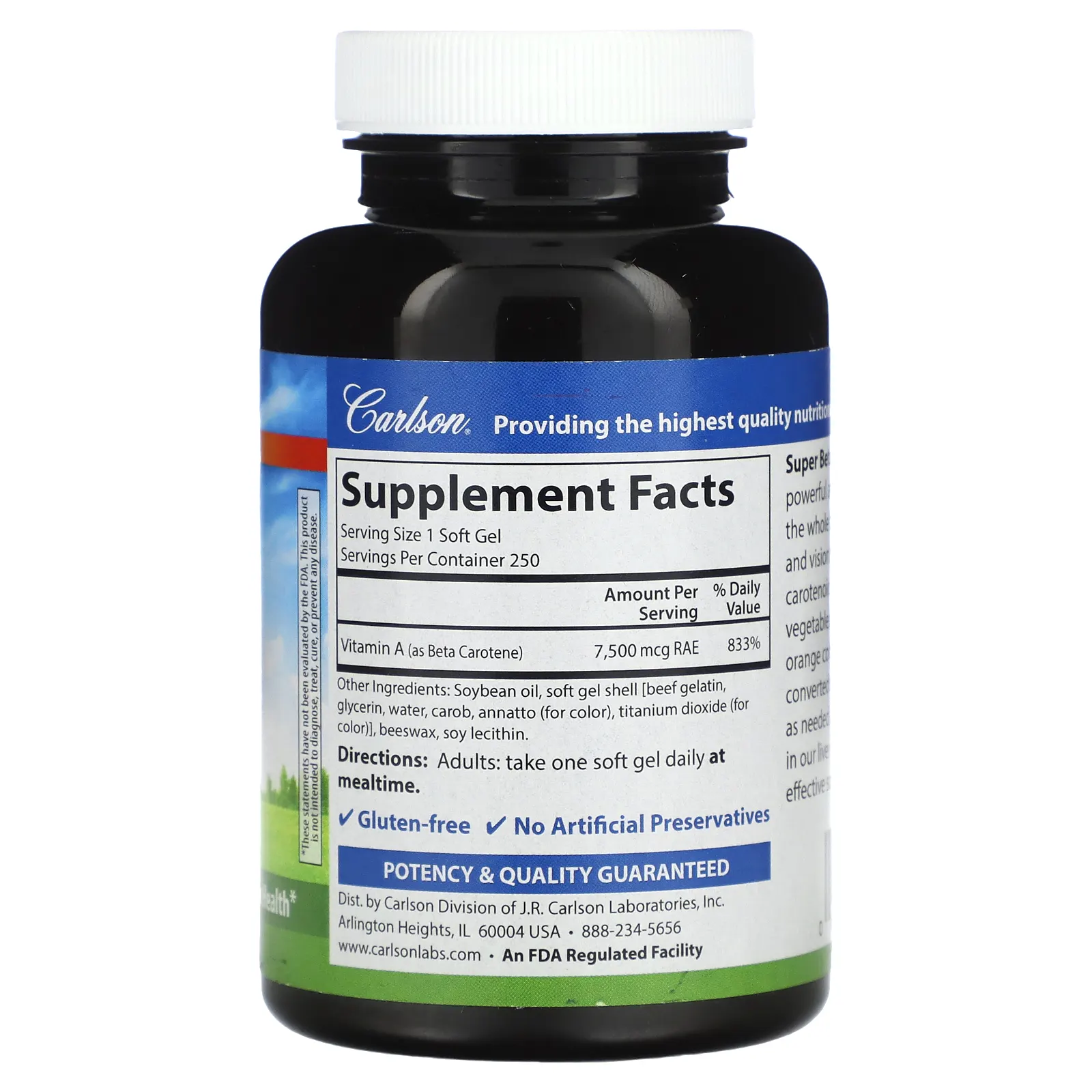 Carlson, Супер бета-каротин, 25 000 МЕ (15 мг), 250 желатиновых капсул