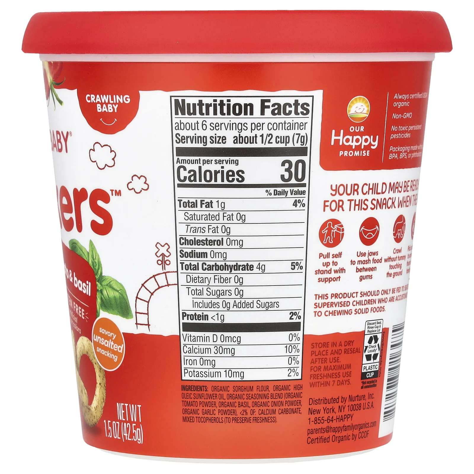 Happy Family Organics, Organic Snackers, томаты и базилик, 42,5 г (1,5 унции)