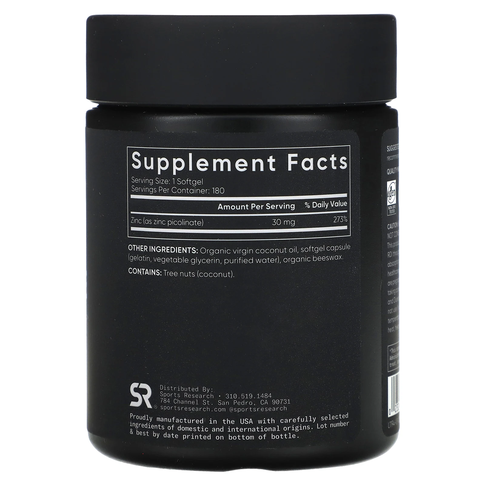 Sports Research, пиколинат цинка, высокая эффективность, 30 мг, 180 капсул