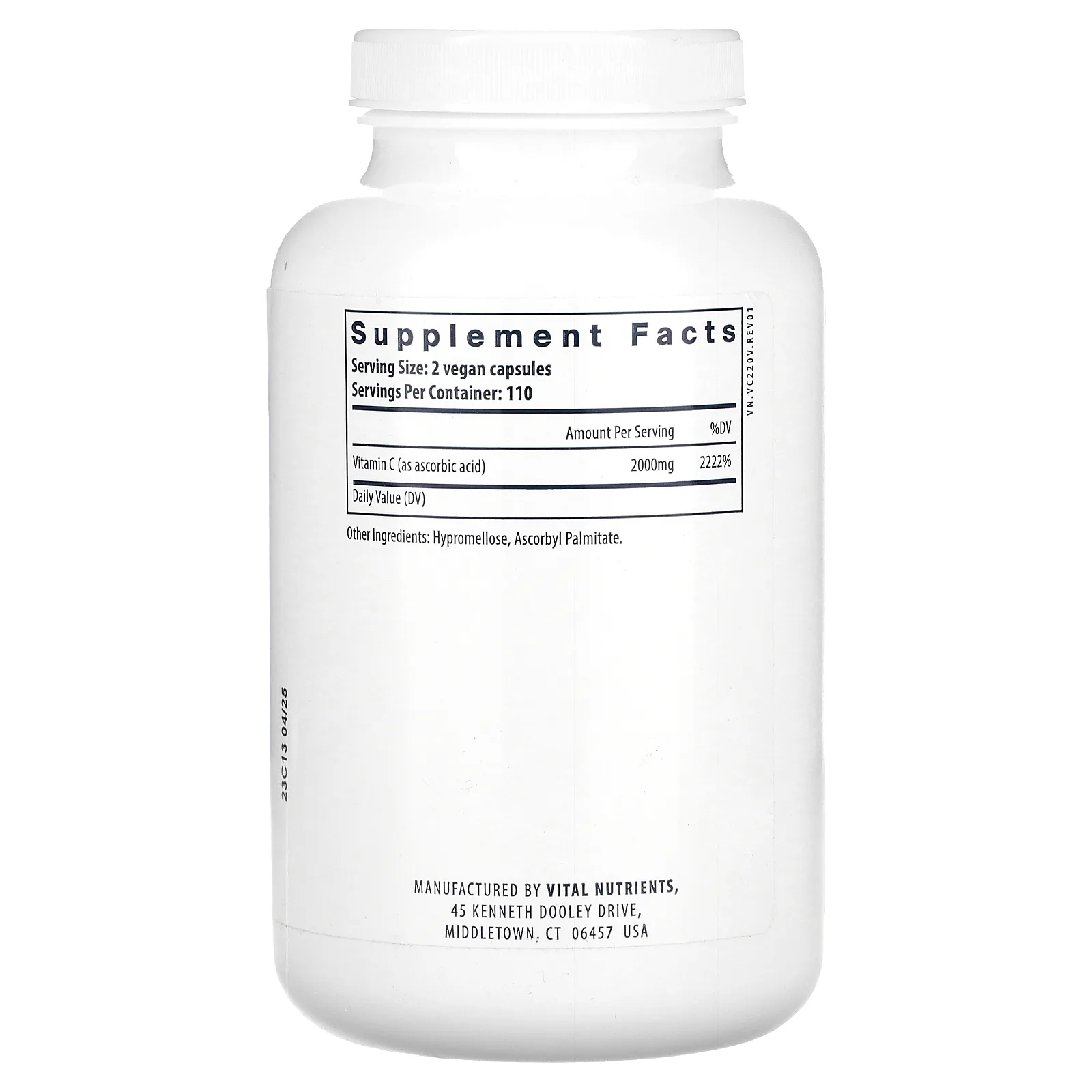 Vital Nutrients, чистая аскорбиновая кислота с витамином C, 220 веганских капсул