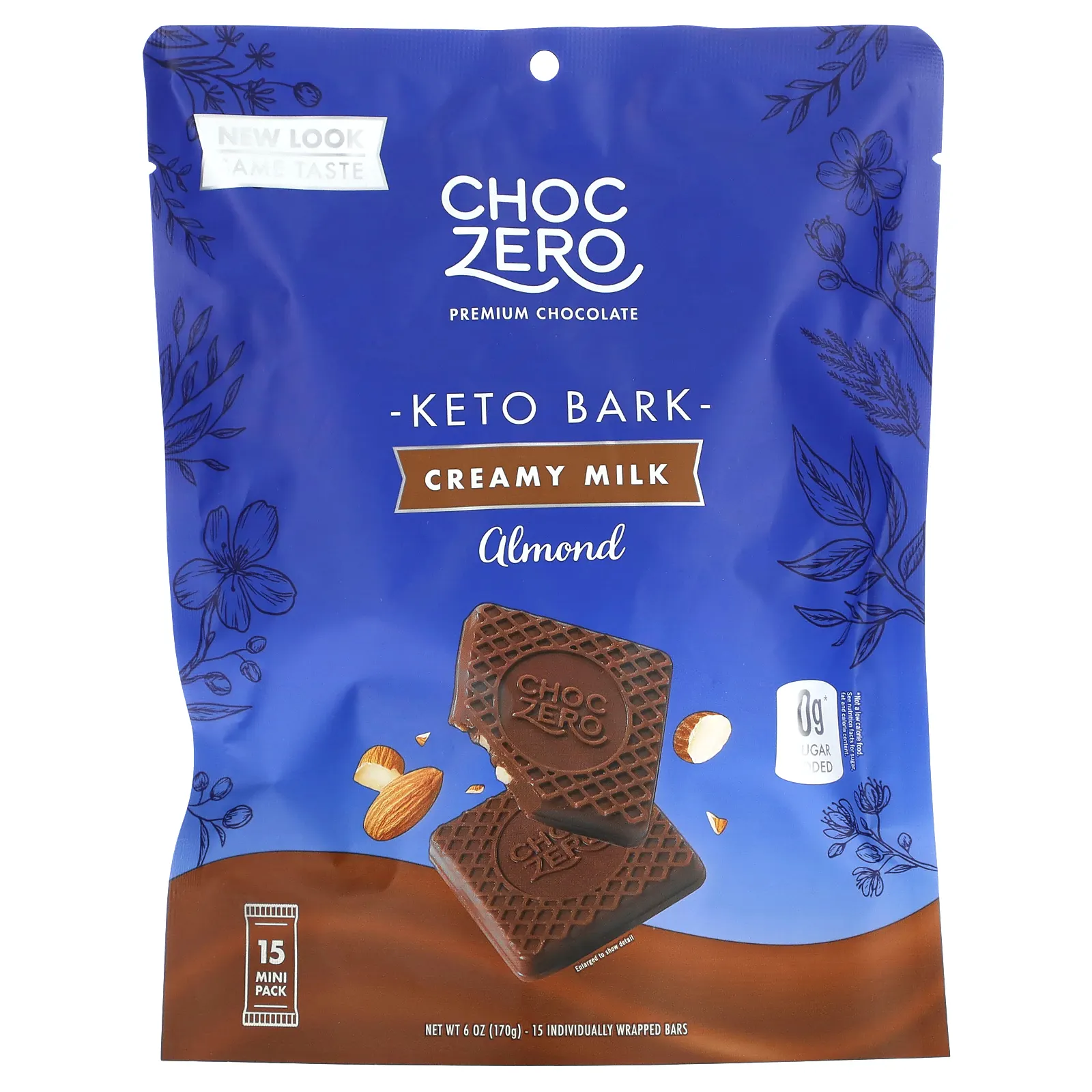 ChocZero, Keto Bark, молочный шоколад с миндалем без добавления сахара, 15 шт., 170 г (6 унций)