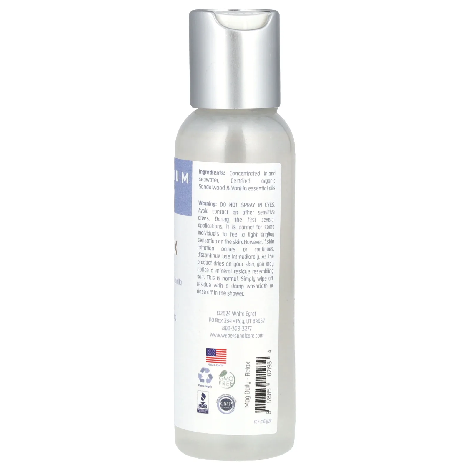 White Egret Personal Care, Magnesium Daily, Relax, 59 мл (2 жидк. Унции)