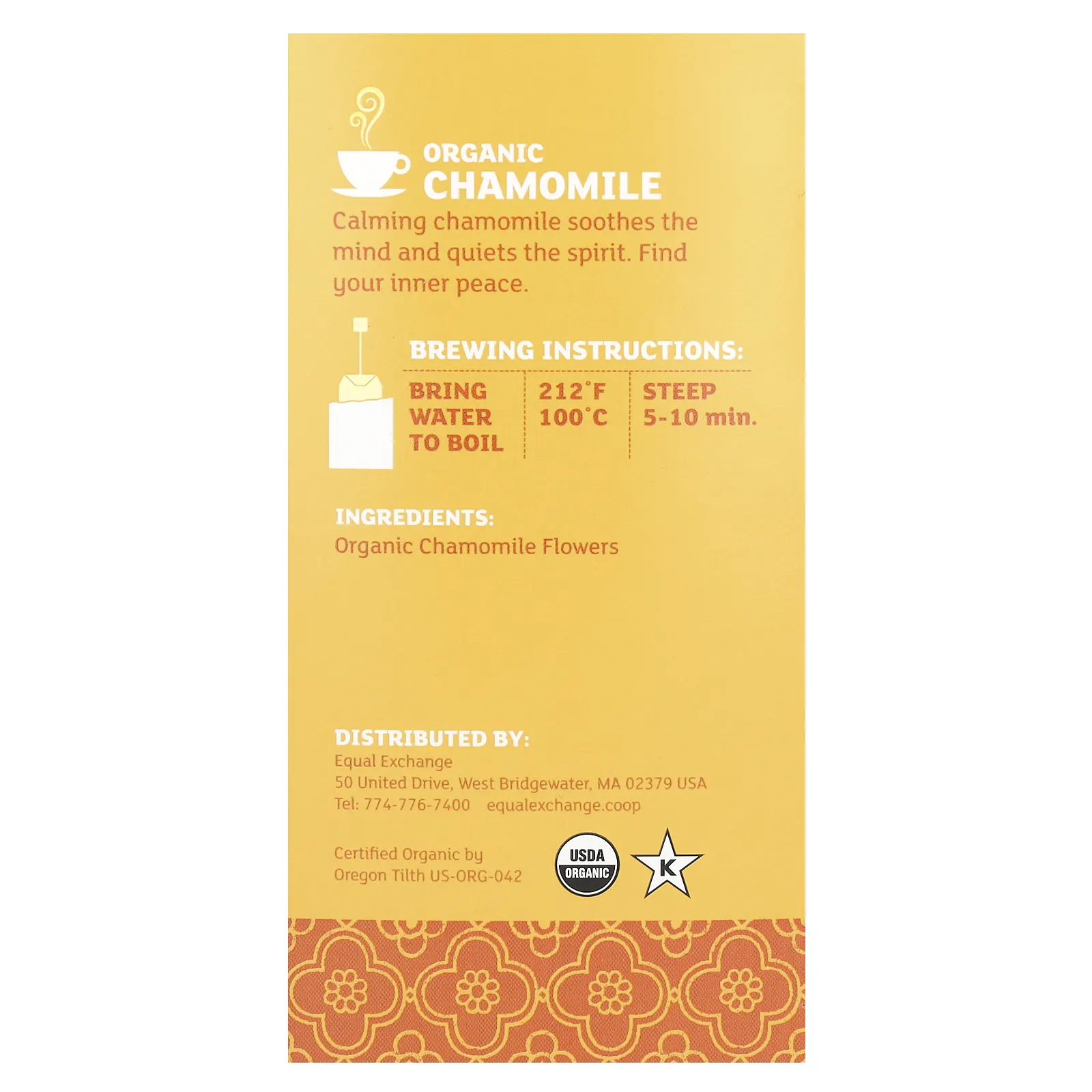 Equal Exchange, Органический травяной чай с ромашкой, без кофеина, 20 чайных пакетиков, 24 г (0,85 унции)