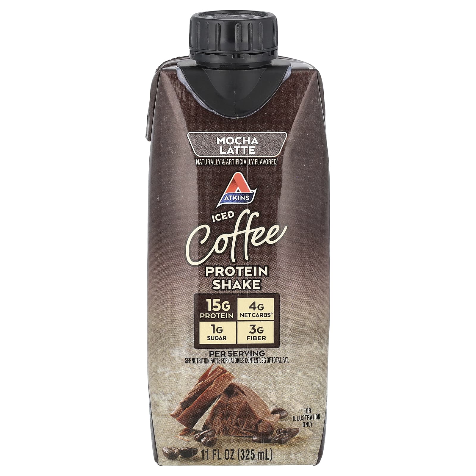 Atkins, Кофе со льдом, протеиновый коктейль, латте с мокко, 4 коктейля, 325 мл (11 жидк. Унций)