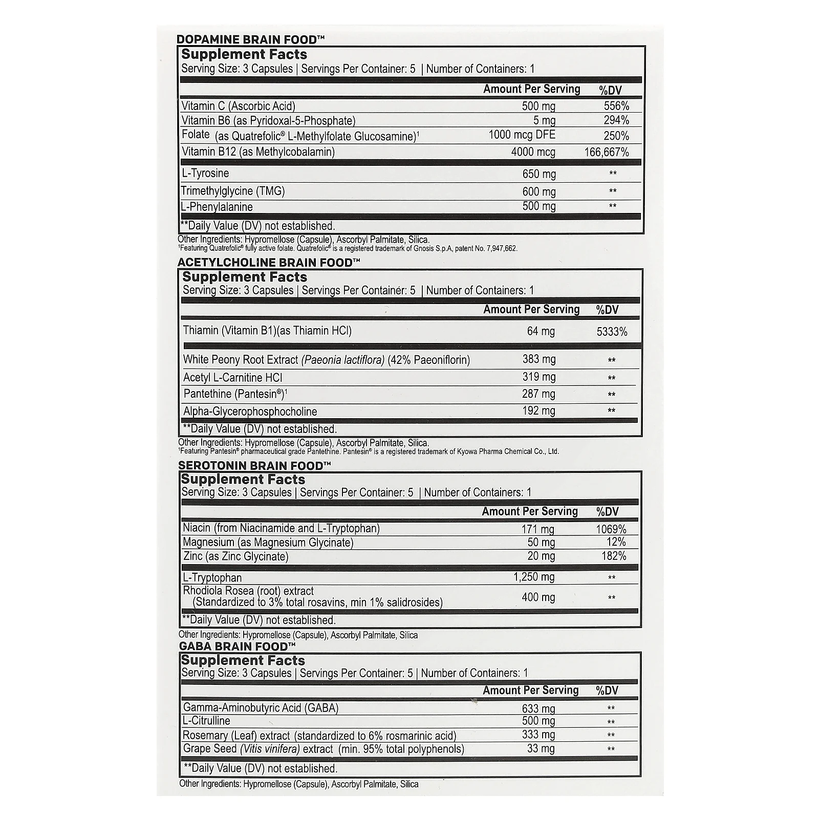 Natural Stacks, Brain Food ™, 4 флакона, 15 вегетарианских капсул в каждом флаконе