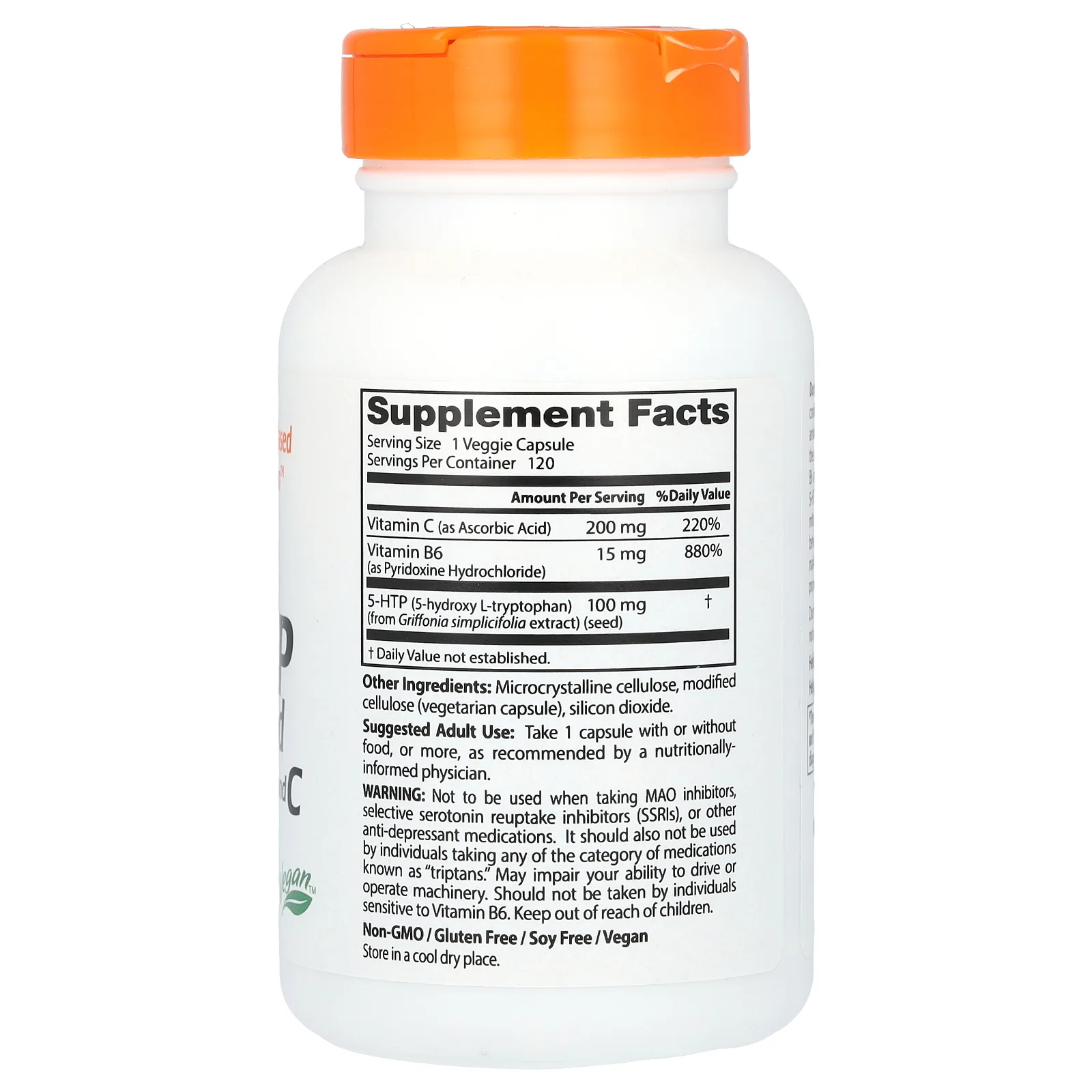 Doctor's Best, 5-гидрокситриптофан, обогащенный витаминами B6 и C, 120 вегетарианских капсул