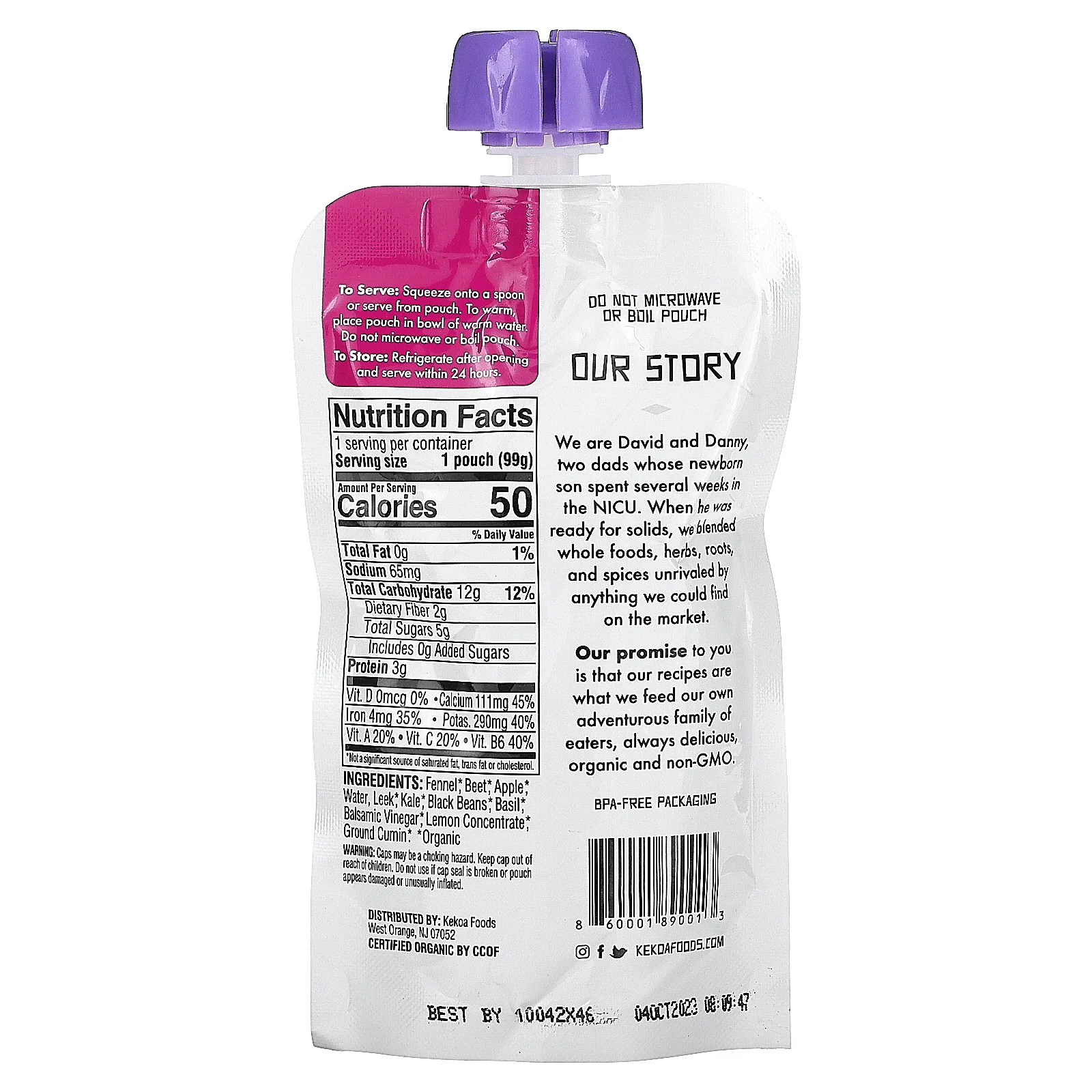 Kekoa, Органическое детское питание, свекла, фенхель и капуста, 99 г (3,5 унции)